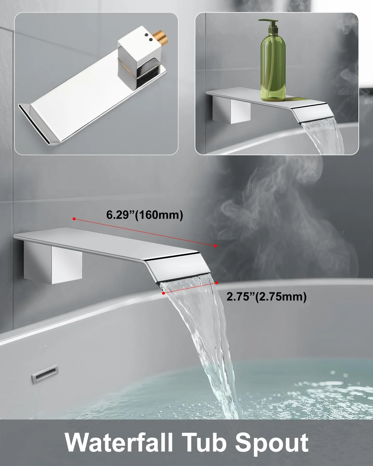 Systemy prysznicowe Bateria wannowa i prysznicowa Combo Polish Chrome 25 cm montaż ścienny deszczownica głowica prysznicowa z prysznicem ręcznym 2 w 1 i wylewką do wanny wodospadowej gruboziarnisty