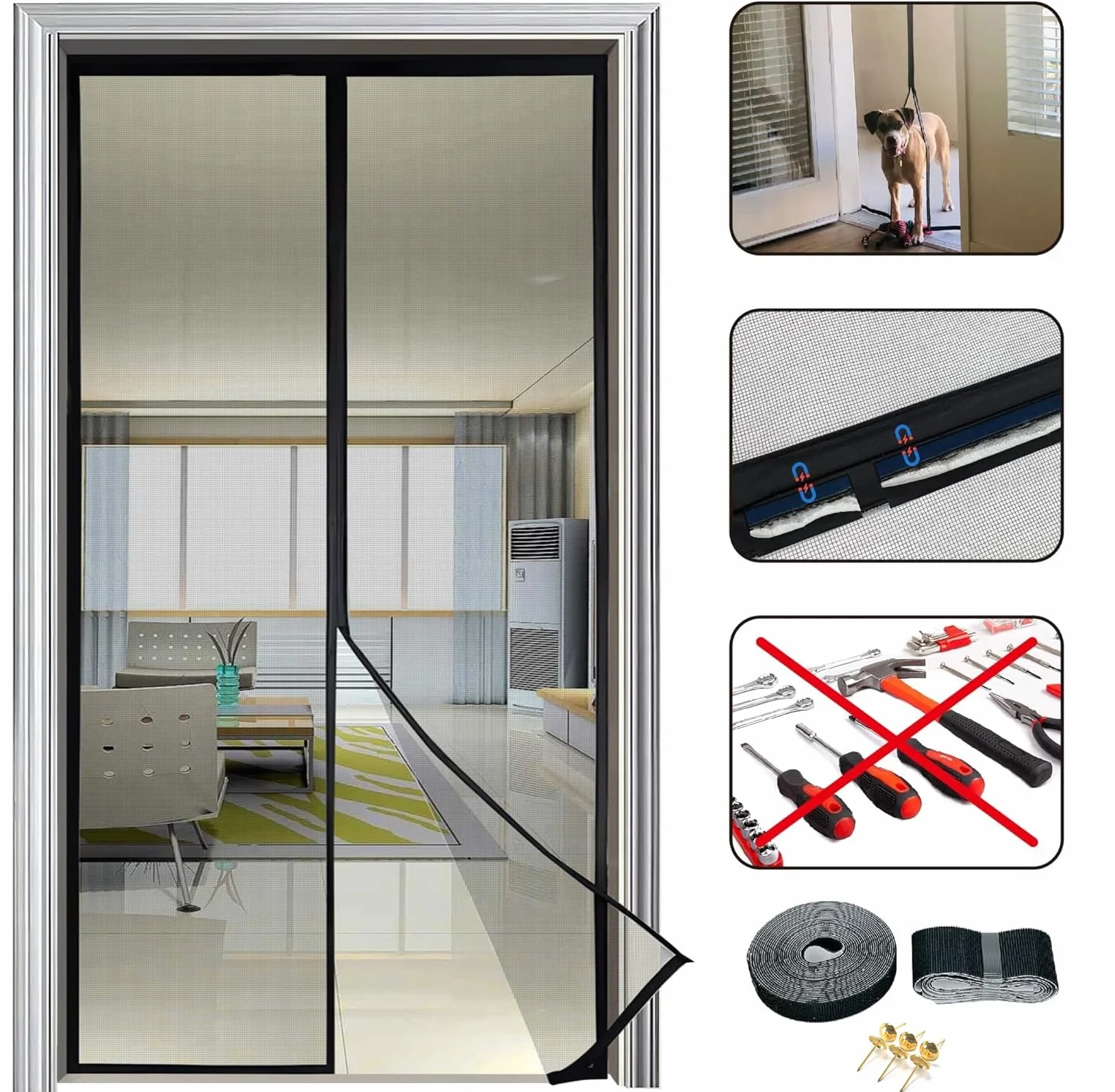 Moskitiera magnetyczna do drzwi okiennych 80 x 220, czarna, ochrona przed owadami w postaci magnetycznej zasłony do drzwi i okien, do korytarza, patio, łatwa instalacja