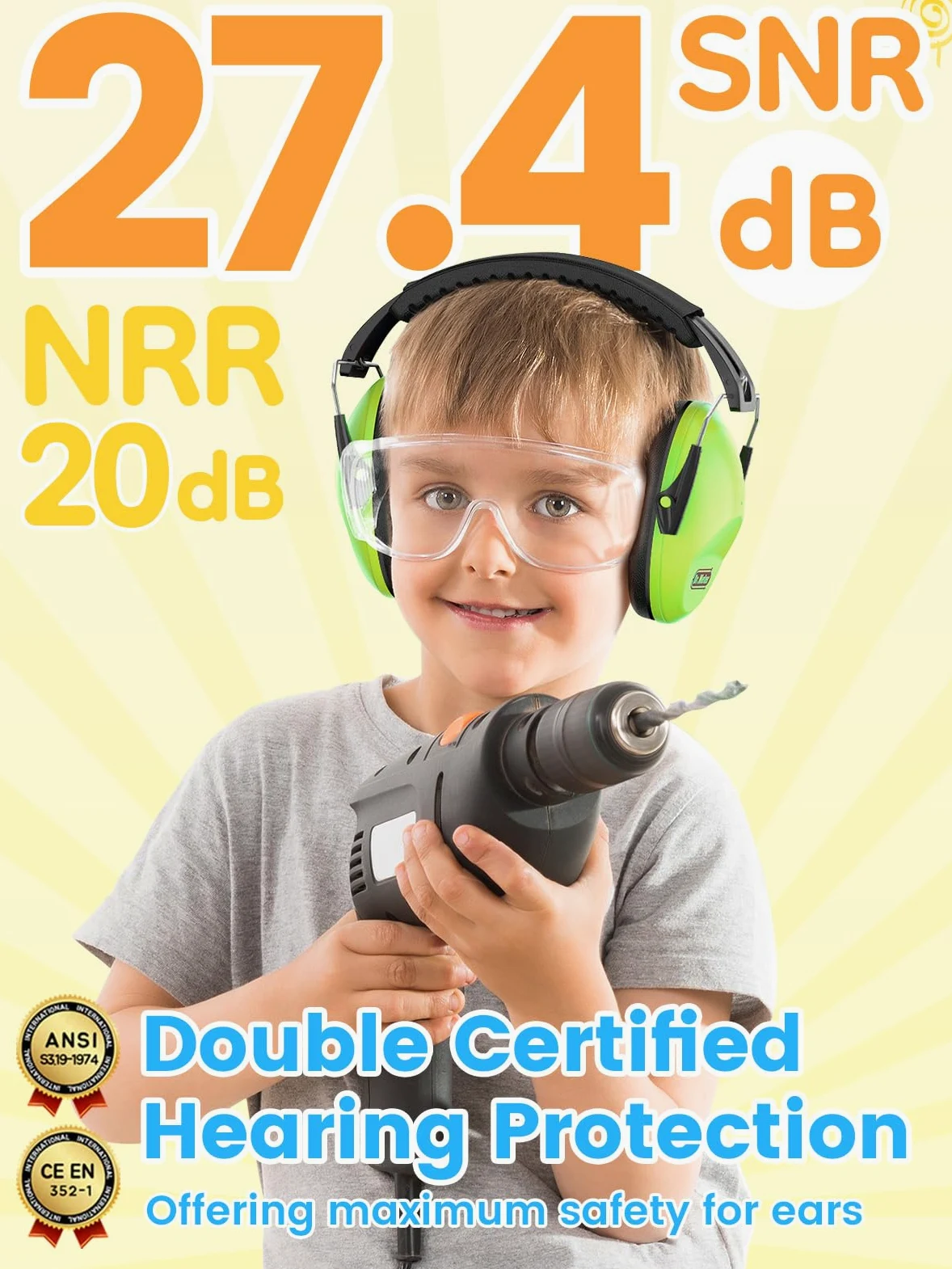 Dr.meter Ochronniki uszu dla dzieci, dziecięce nauszniki SNR 27,4 dB, słuchawki z redukcją szumów, dla dzieci, autyzm, sensoryczna, regulowana opaska na głowę, ochrona słuchu do fajerwerków, Monster