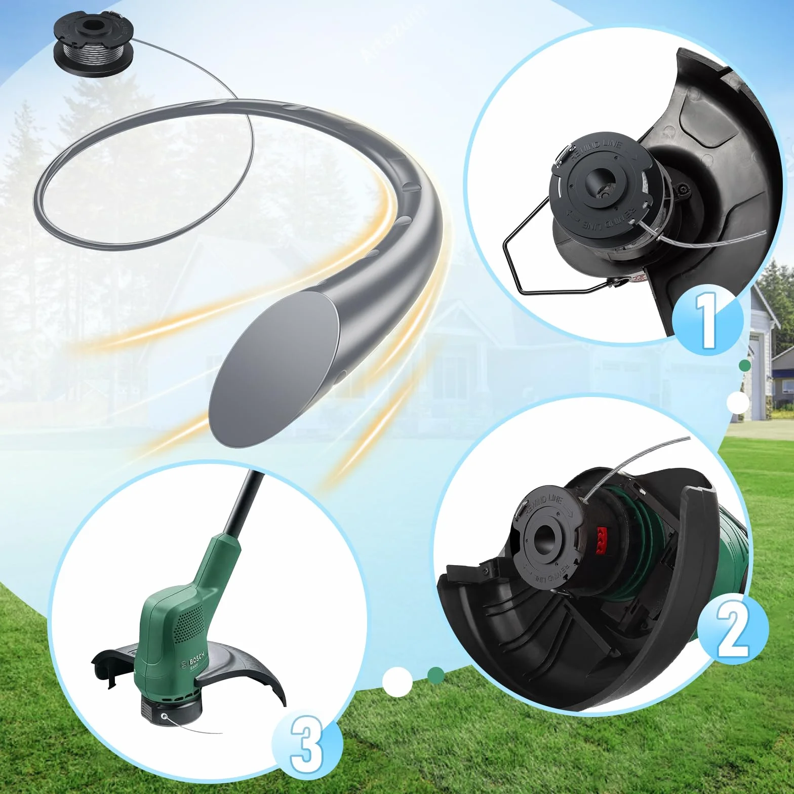 Ø 1,6 mm - 5 m długości, zapasowa szpula kompatybilna z Bosch, nadaje się do akumulatorowej podkaszarki EasyGrassCut, zawiera 4 szpulki z żyłką F016800569