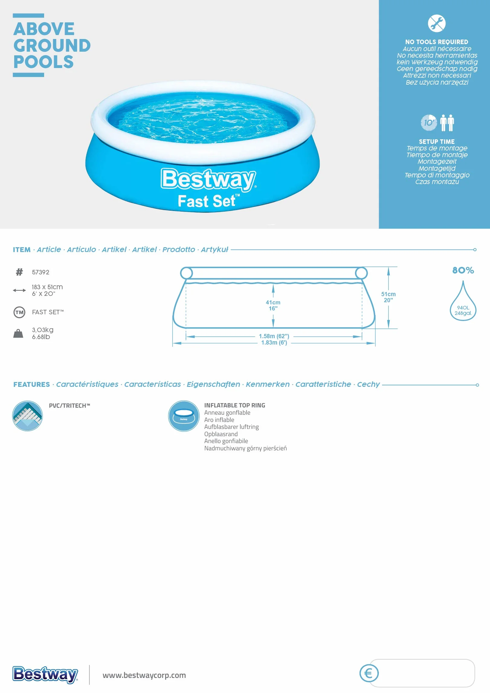 Bestway Fast Set™ Pool 1.83m x 51cm 6'x20"