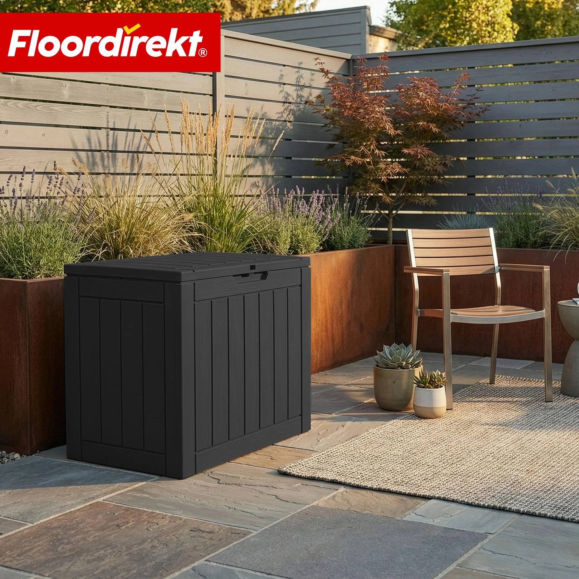 Floordirekt Pudełko do przechowywania, antracytowe, odporne na warunki atmosferyczne, na taras i balkon, 118 l, skrzynia ogrodowa, 56 x 43 x 53 cm (118 l)