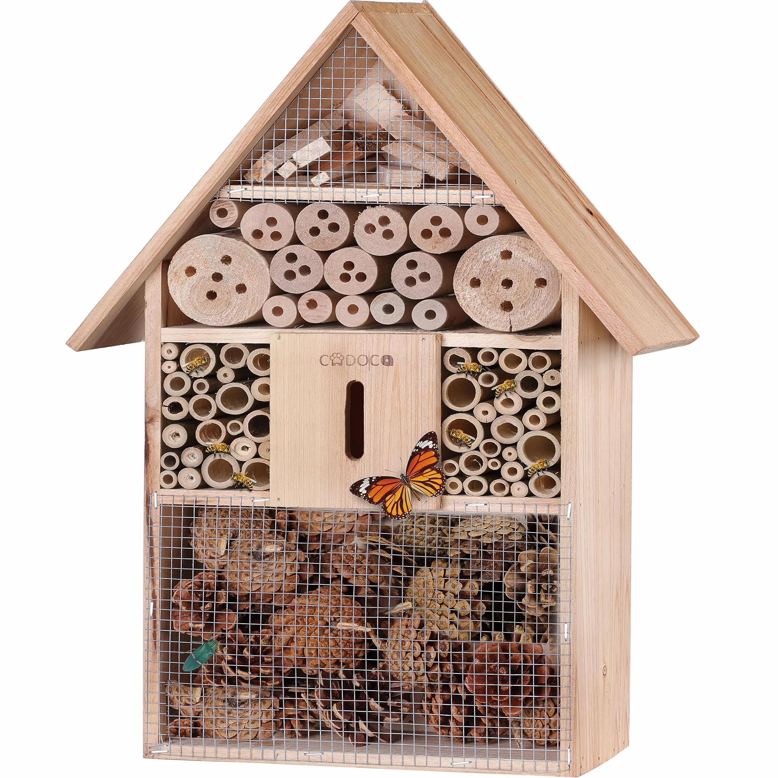 Cadoca XXL naturalny drewniany hotel dla owadów 48x31x10 cm domek letniskowy schronisko dla pszczół biedronki motyl lęgowy