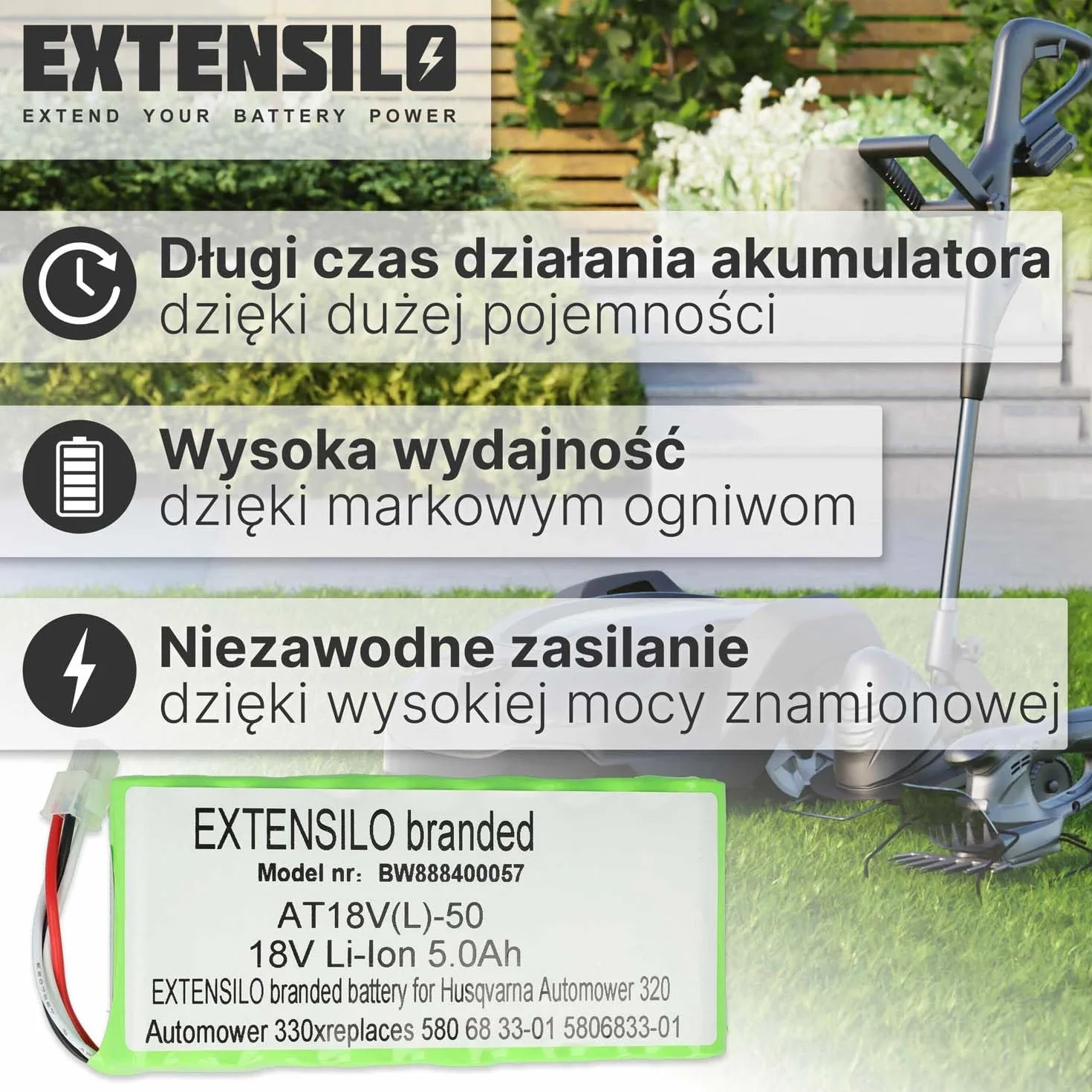 Akumulator Husqvarna Automower 420 330X 2014 2015 2016 5000 mAh 18 V litowo-jonowa