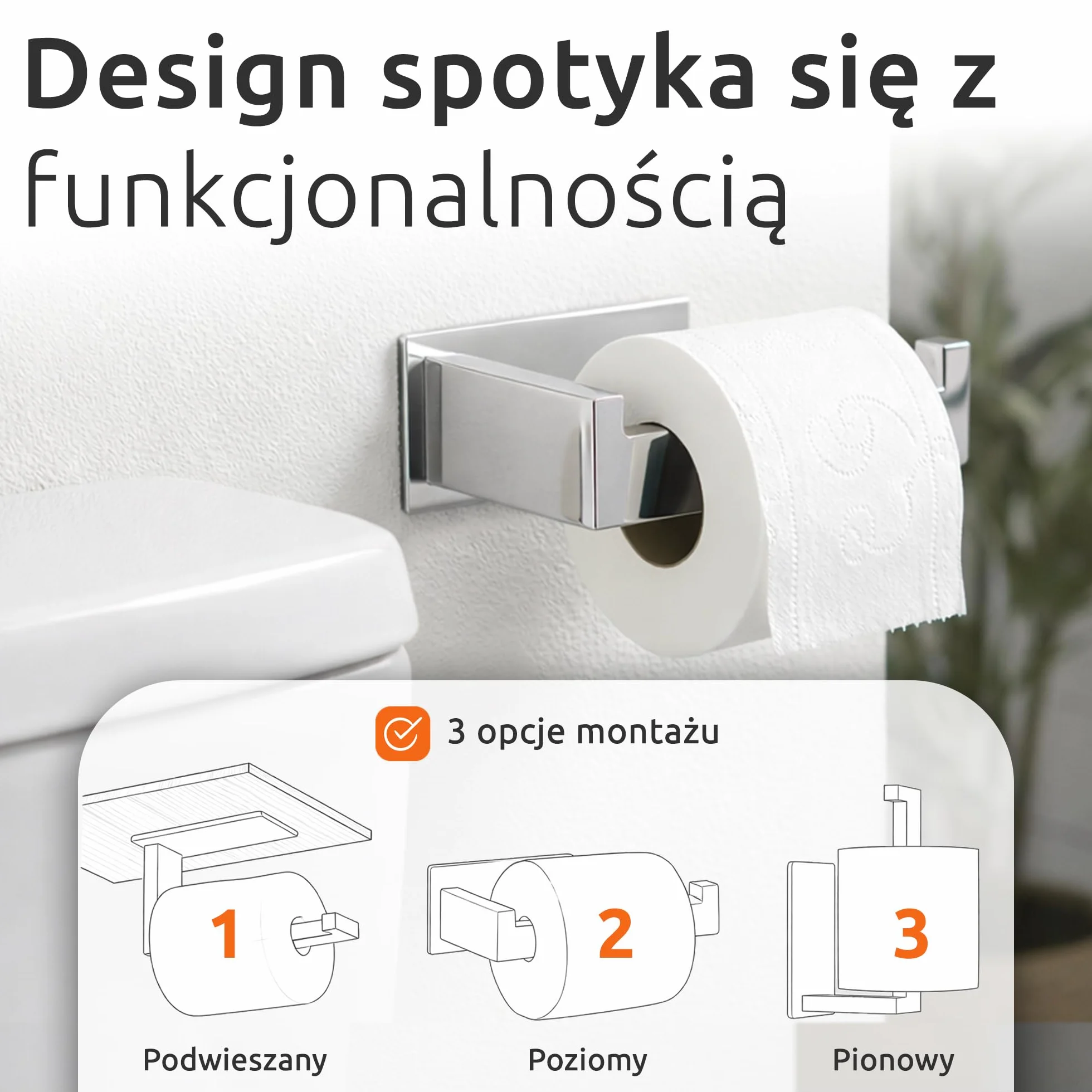 ECENCE Uchwyt na papier toaletowy bez Wiercenia samoprzylepny stali nierdzewnej 304 + Materiał montażowy, Uchwyt na rolkę papieru toaletowego łazienki, chrom