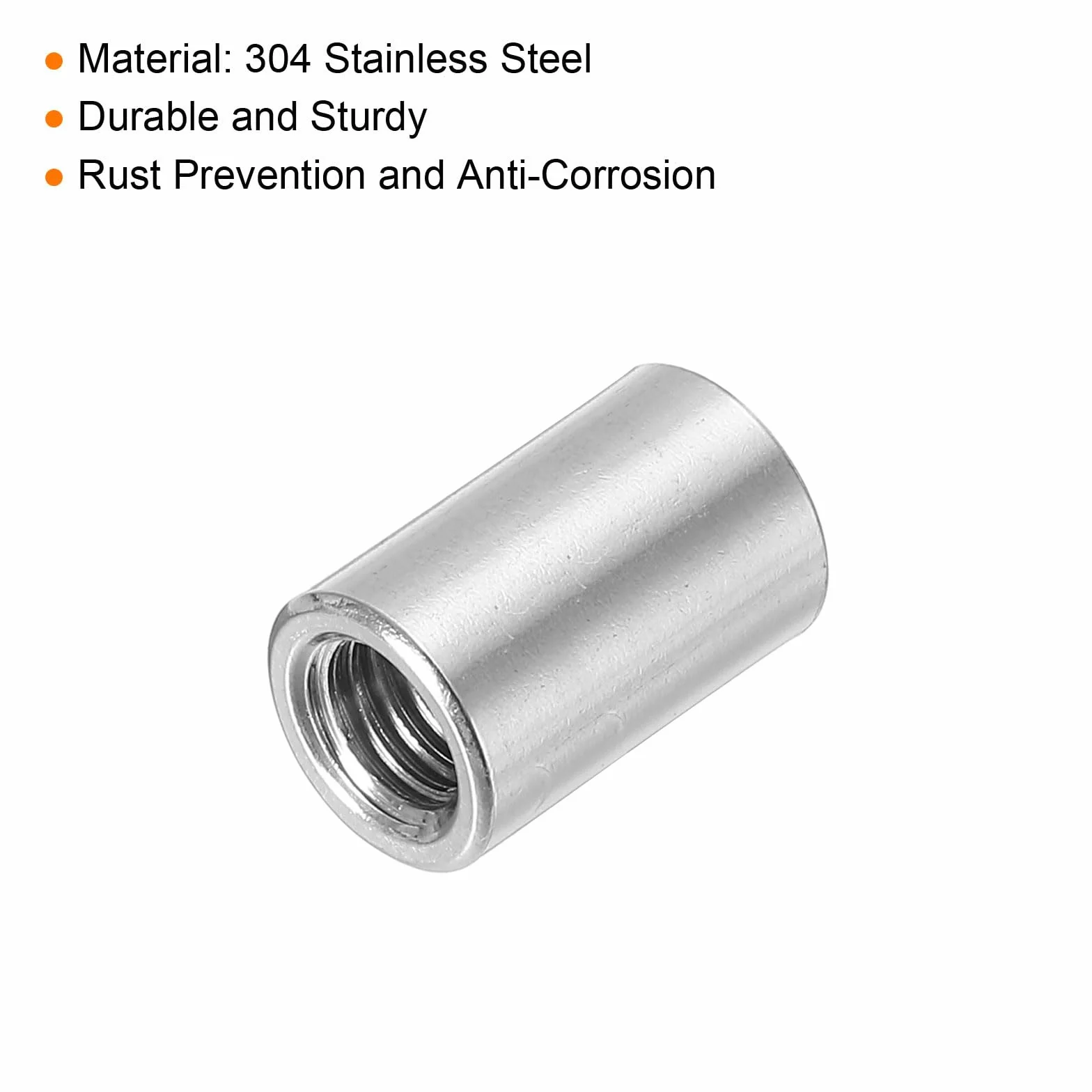 QUARKZMAN 6 sztuk okrągłych nakrętek łączących M8, nakrętka łącząca ze stali nierdzewnej 304 długość 20 mm / 0,8" nakrętka szpilka pręta tuleja długość wspornika, M8 x 20 x 12 mm