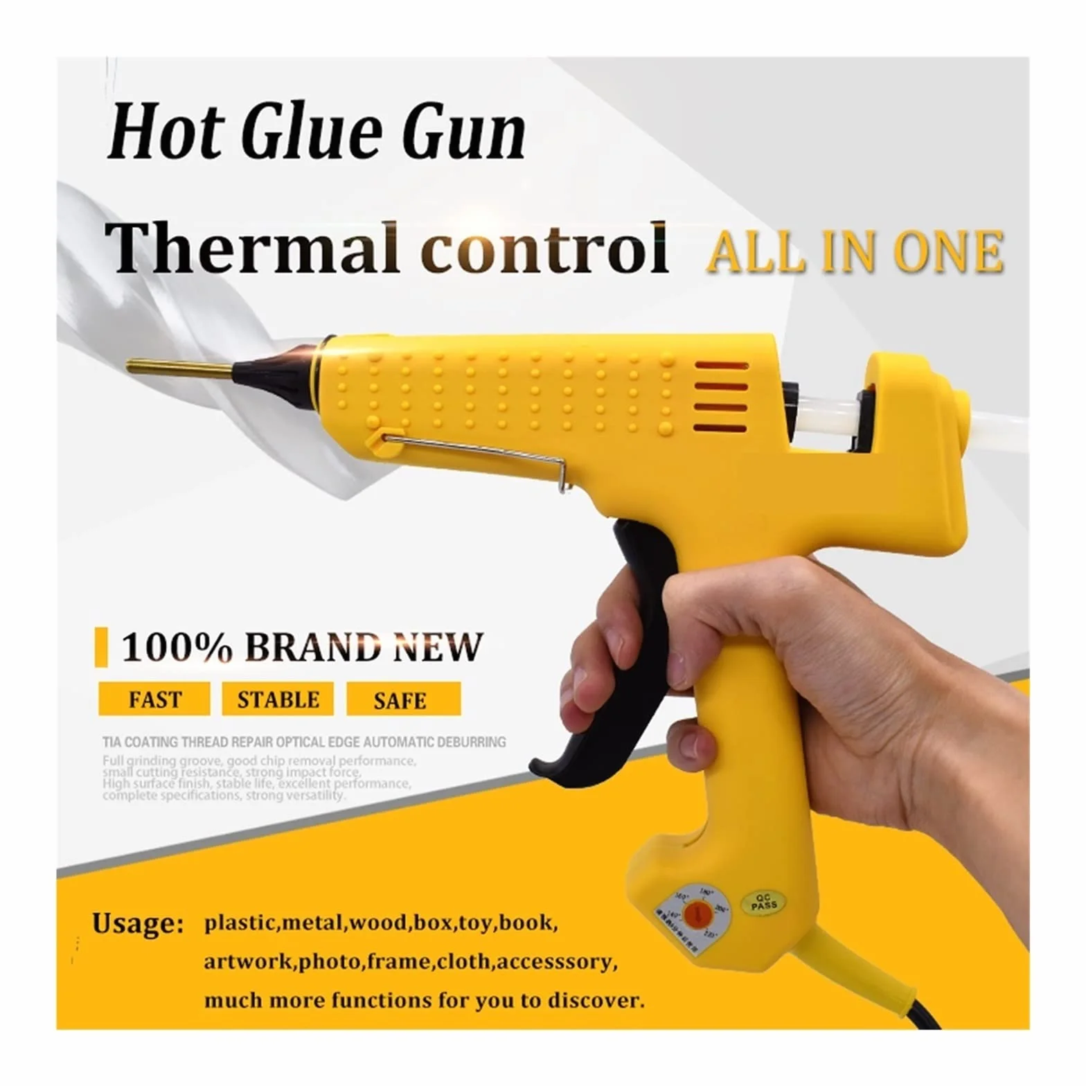 250W Profesjonalny Pistolet Do Klejenia Na Gorąco Z Zestawem Narzędzi Czysta Miedź Dysza Regulowana Temperatura Wysoka Moc Wykorzystanie 11mm Klej W Sztyfcie Szybkie Nagrzewanie(SET-4)