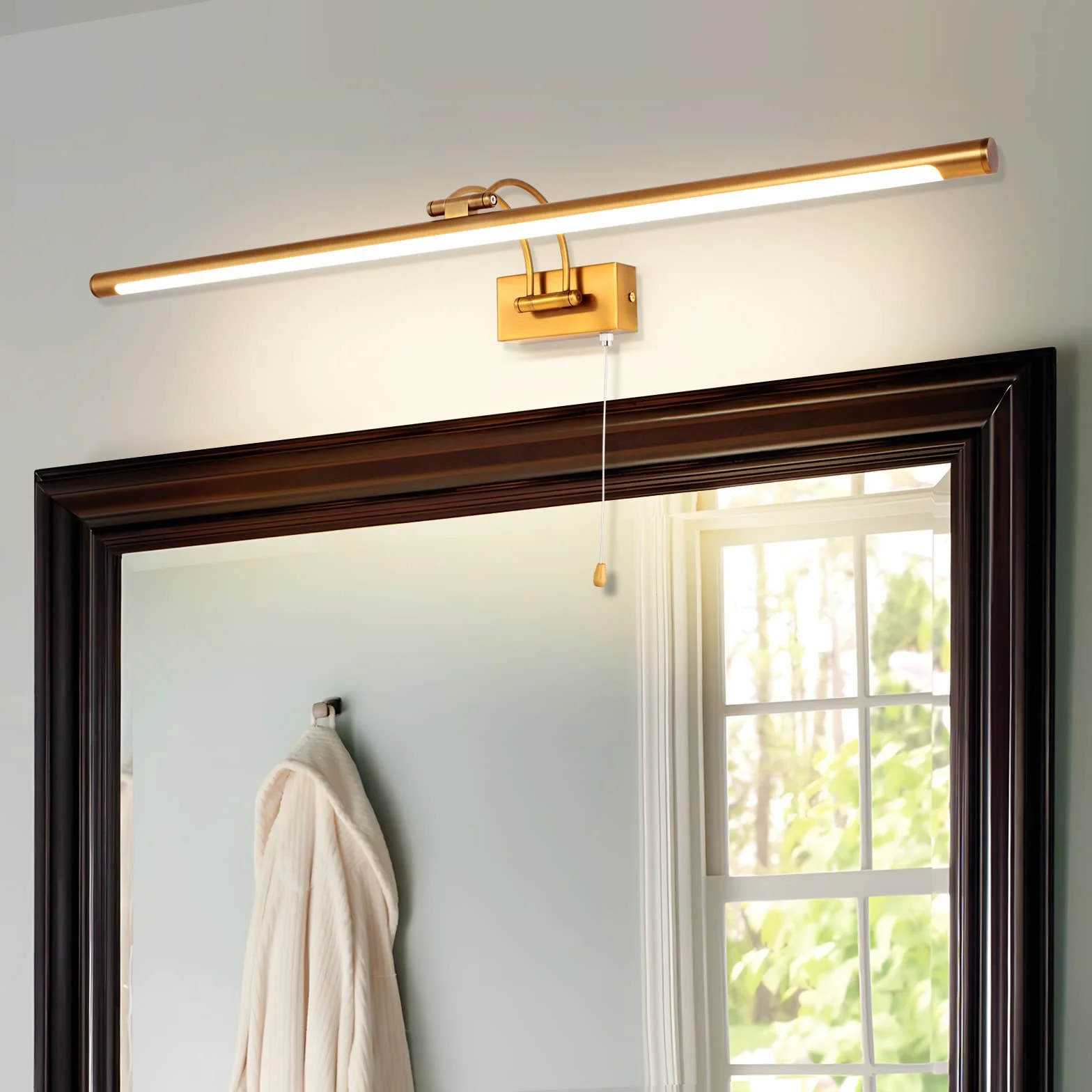 Lampa LED nad lustro łazienkowe, 90cm lampa łazienkowa nad lustro, lampa LED z obrotową głowicą lampy i włącznikiem pociąganym, 16W lampa ścienna Arc Arm IP44