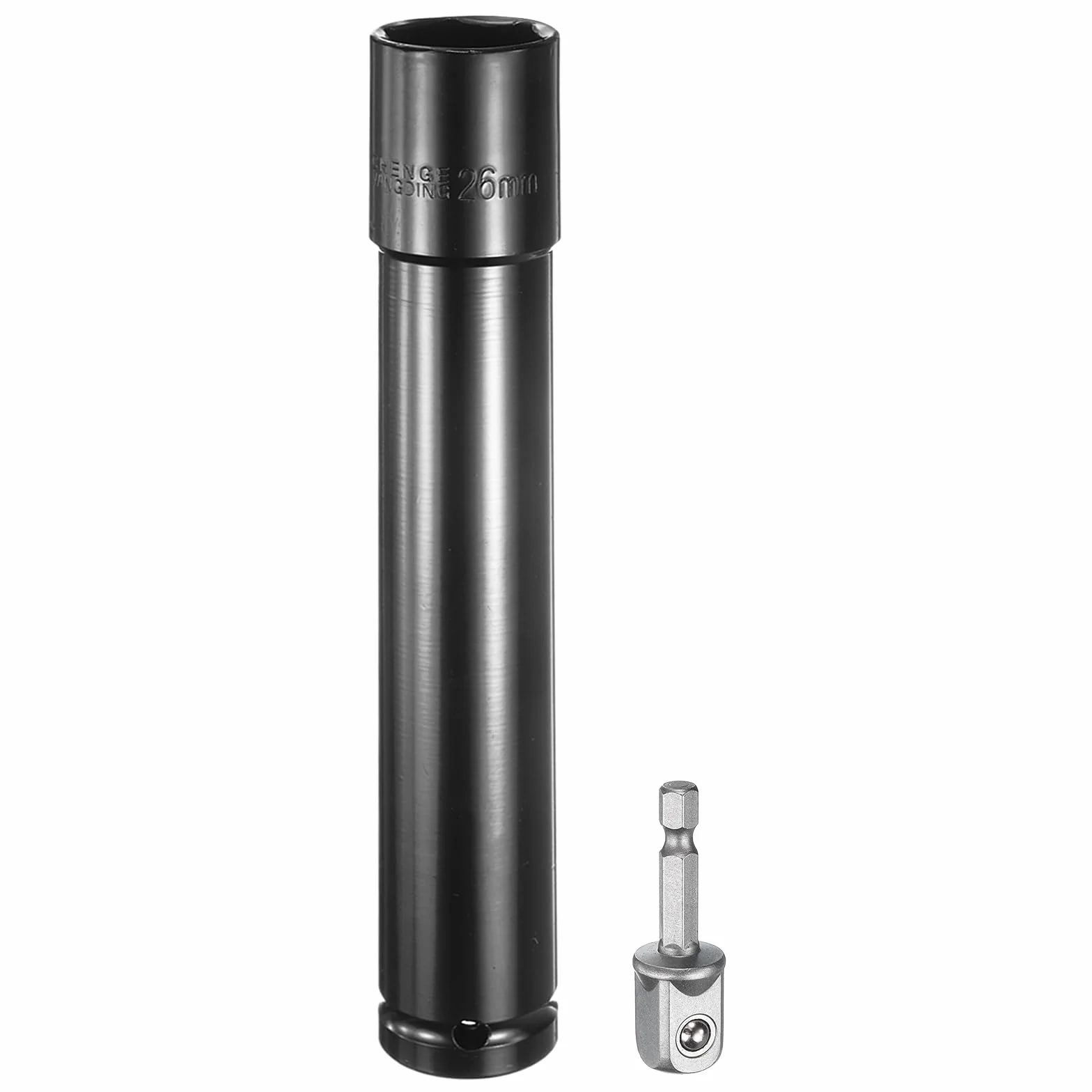 QUARKZMAN Deep 6-punktowy śrubokręt udarowy 1/2", napęd 26 mm, metryczny klucz nasadowy 8" długość z adapterem sześciokątnym 1/4", zestaw narzędzi ze stali CR-V, zestaw narzędzi do śrub sześciokątnych