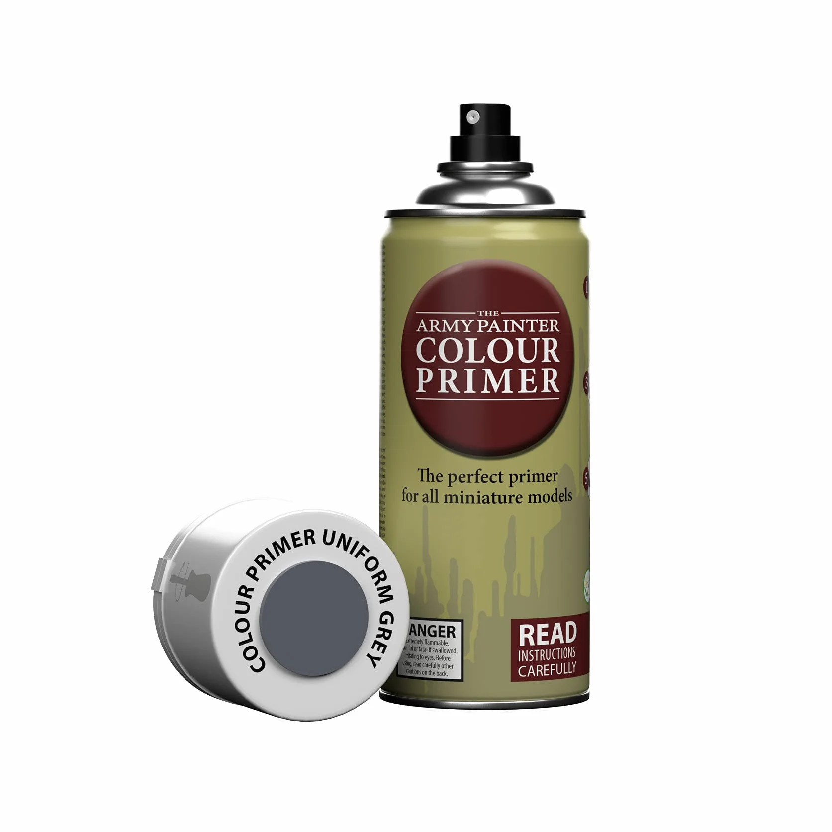 The Army Painter Colour Primer Uniform Grey, 400 mL akrylowy spray podkładowy, farba w sprayu do grundowania figurek, modelowania figurek do gier fabularnych, planszowych i bitewnych