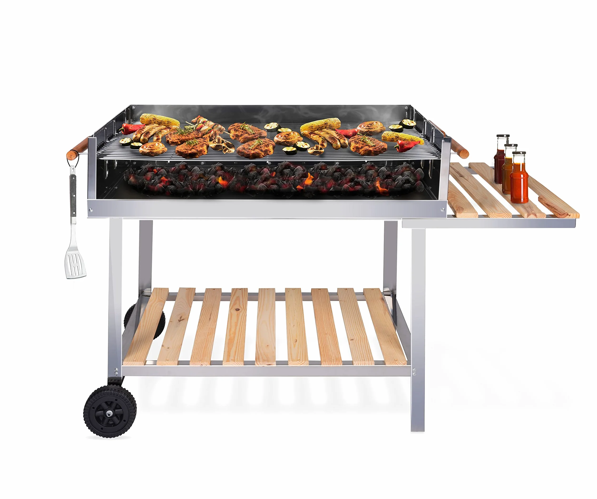 BBQ Collection Wózek grillowy na kółkach - węgiel drzewny - wózek - stal nierdzewna