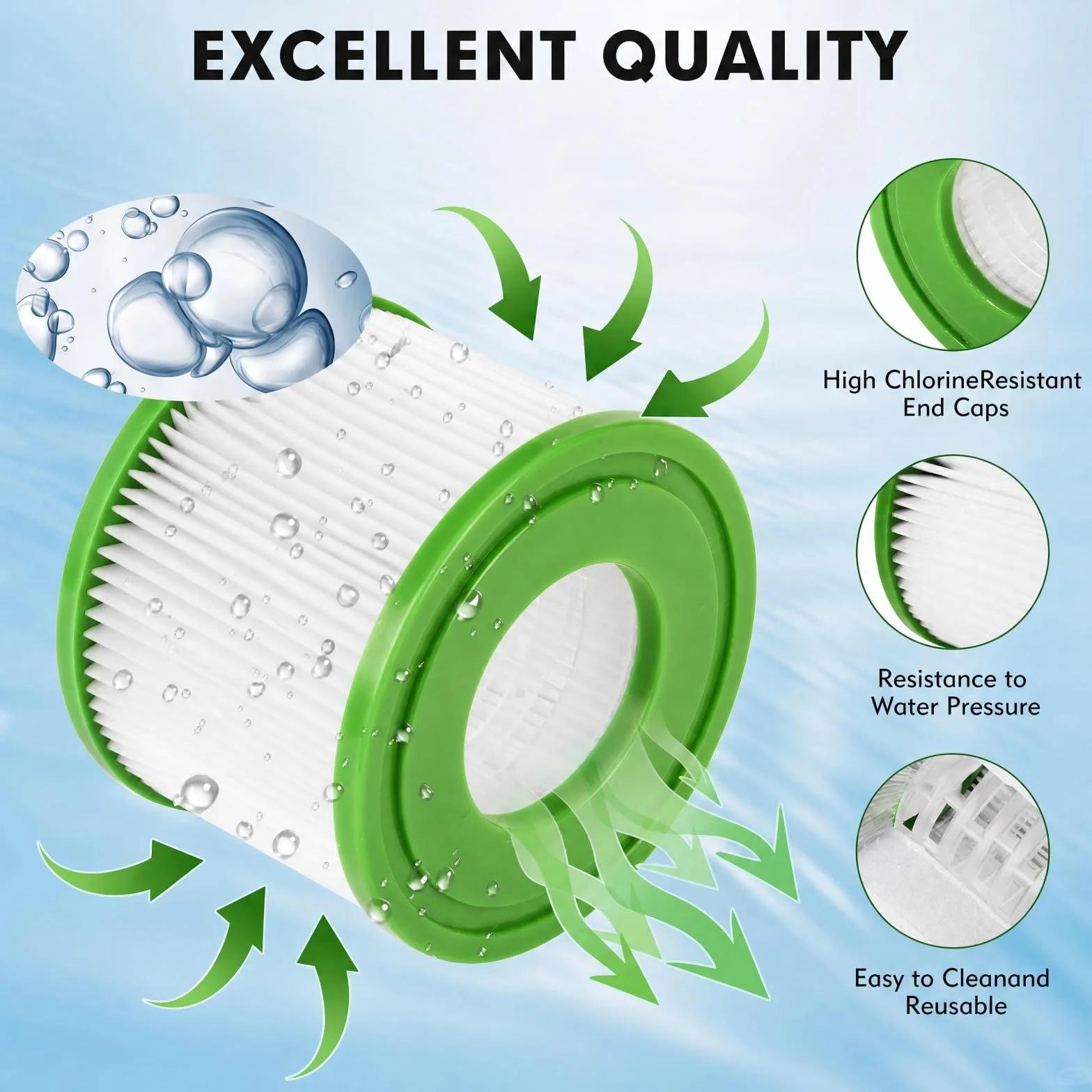 Filtr 8 szt. filtrów do spa jasnozielony filtr do spa 80 x 104 mm zastępuje popularne wkłady filtrujące, wkłady filtrujące zanieczyszczenia i osady