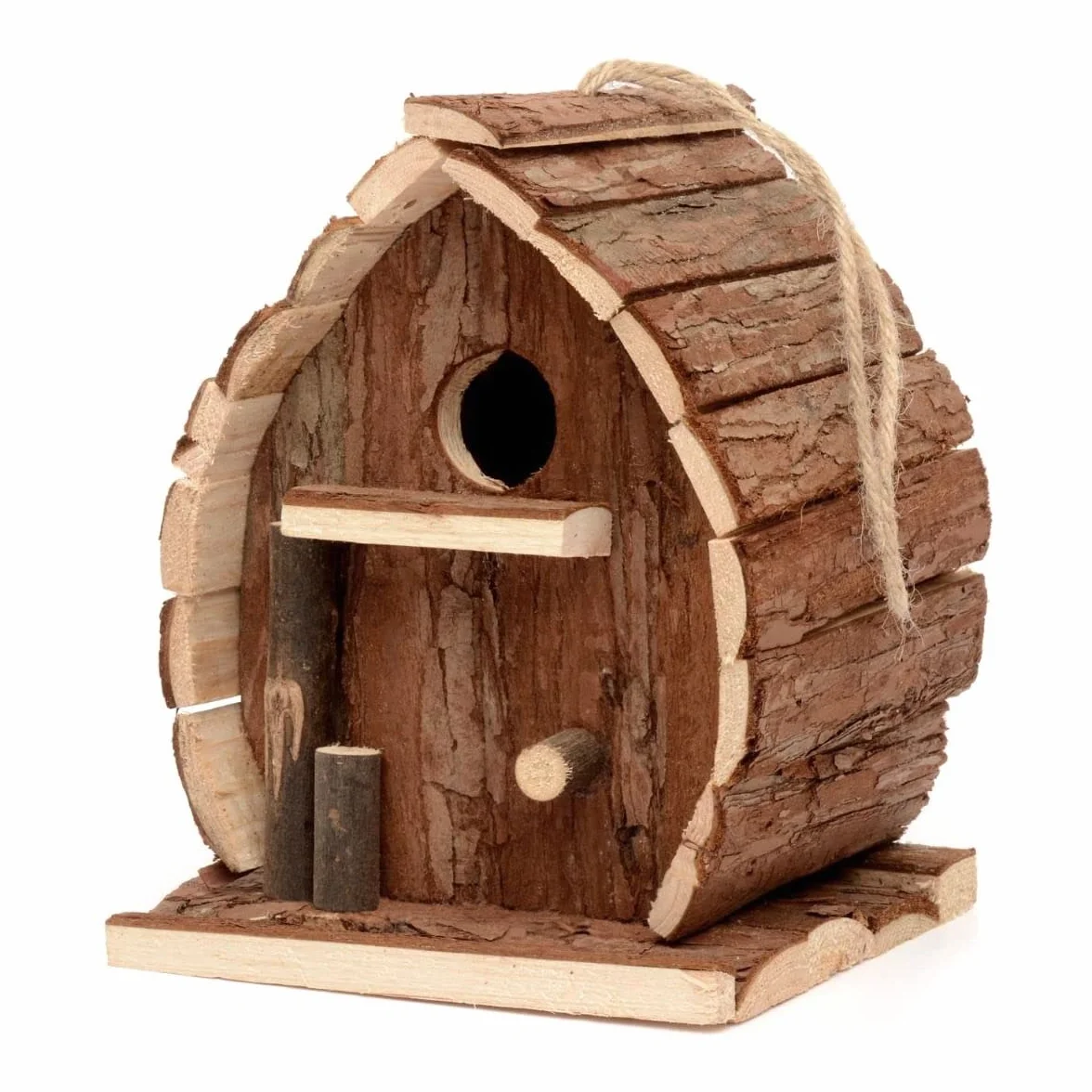 CKB LTD Drewniany domek dla ptaków, rustykalny, naturalny i odporny na warunki atmosferyczne, idealny do ogrodu, na zewnątrz, na drzewo lub balkon