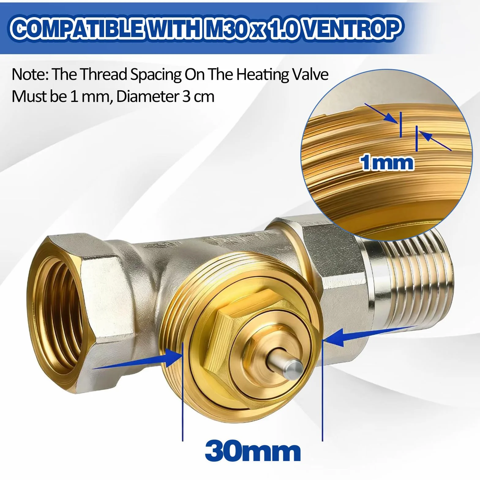 Adapter do grzejnika M30 x 1,0 na M30 x 1,5 Smart Home adapter grzejnika zawór termostatyczny drobny gwint adapter zawór grzewczy metalowy adapter - głowica termostatyczna Oventrop 1011445, 1 sztuka