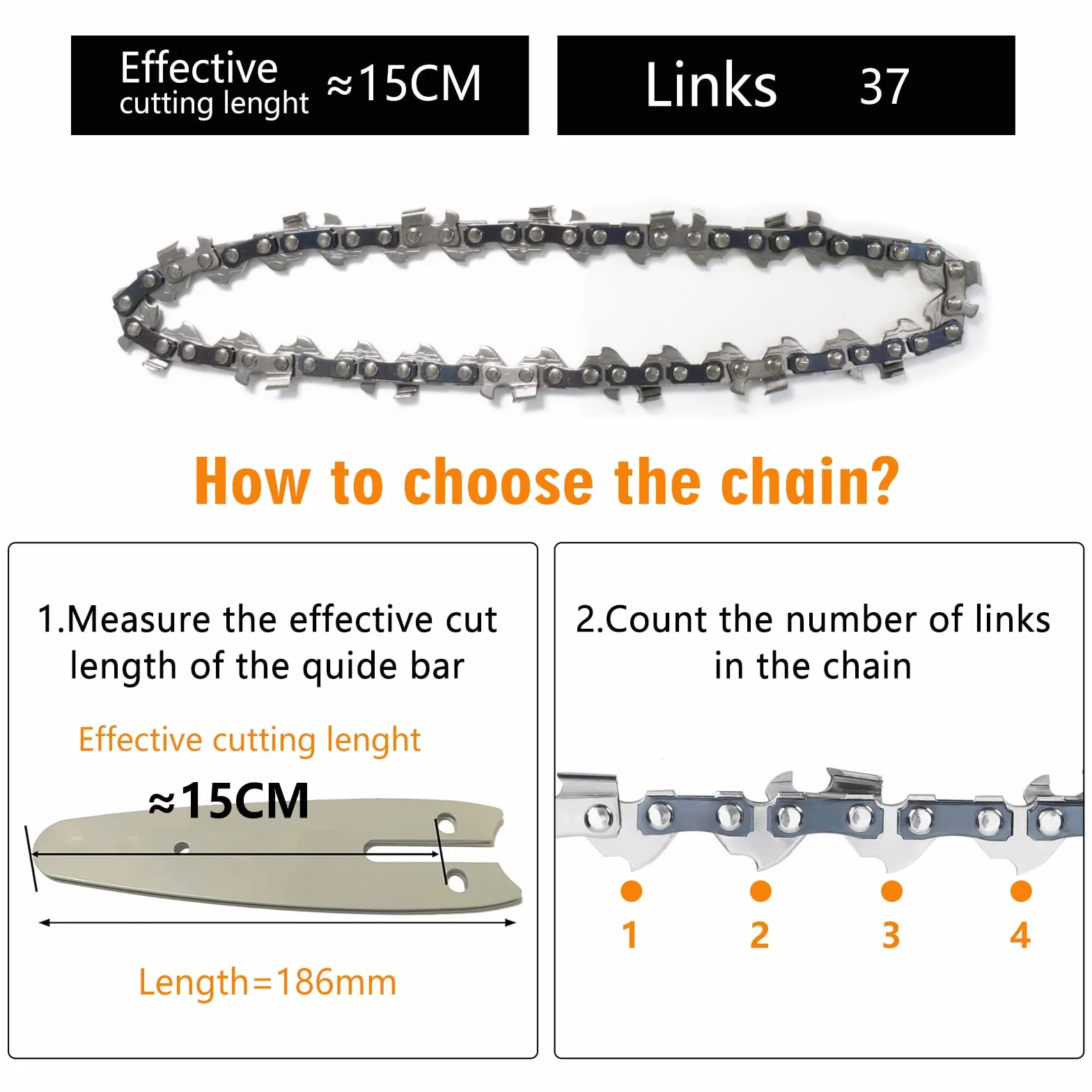 4 szt. łańcuchów do piły łańcuchowej 3/8" 1,3 mm, 28 ogniw prowadzących 4" dla mini piły łańcuchowej do cięcia łańcuchów zapasowych