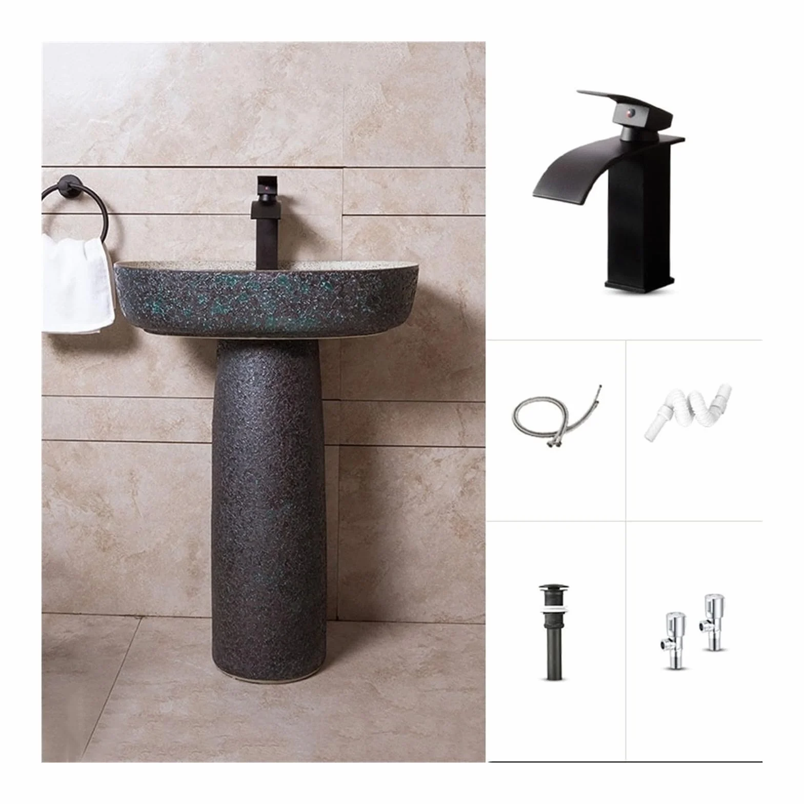Cokół umywalka ceramiczna umywalka, 2-częściowa umywalka stojąca, styl przemysłowy matowa podstawa umywalka łazienkowa z pojedynczym otworem na baterię umywalka stojąca, 2