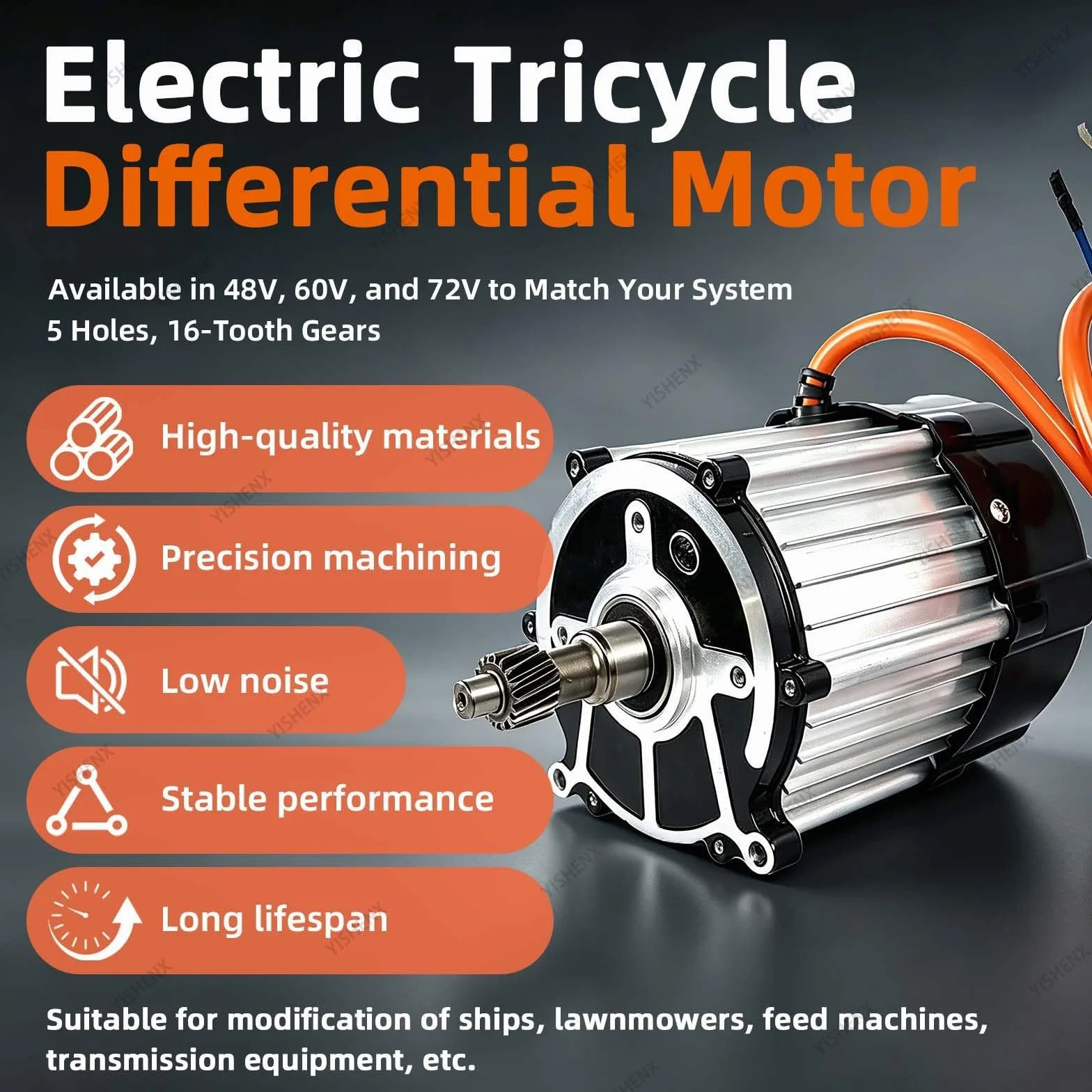 Silnik Trójkołowy Elektryczny 3200 Obr./Min, 48 V / 60 V / 72 V | Silnik Z Rdzeniem Z Czystej Miedzi 48 V / 60 V / 72 V, Obudowa Ze Stopu Aluminium, Do Elektrycznych Gokartów Czterokołowych