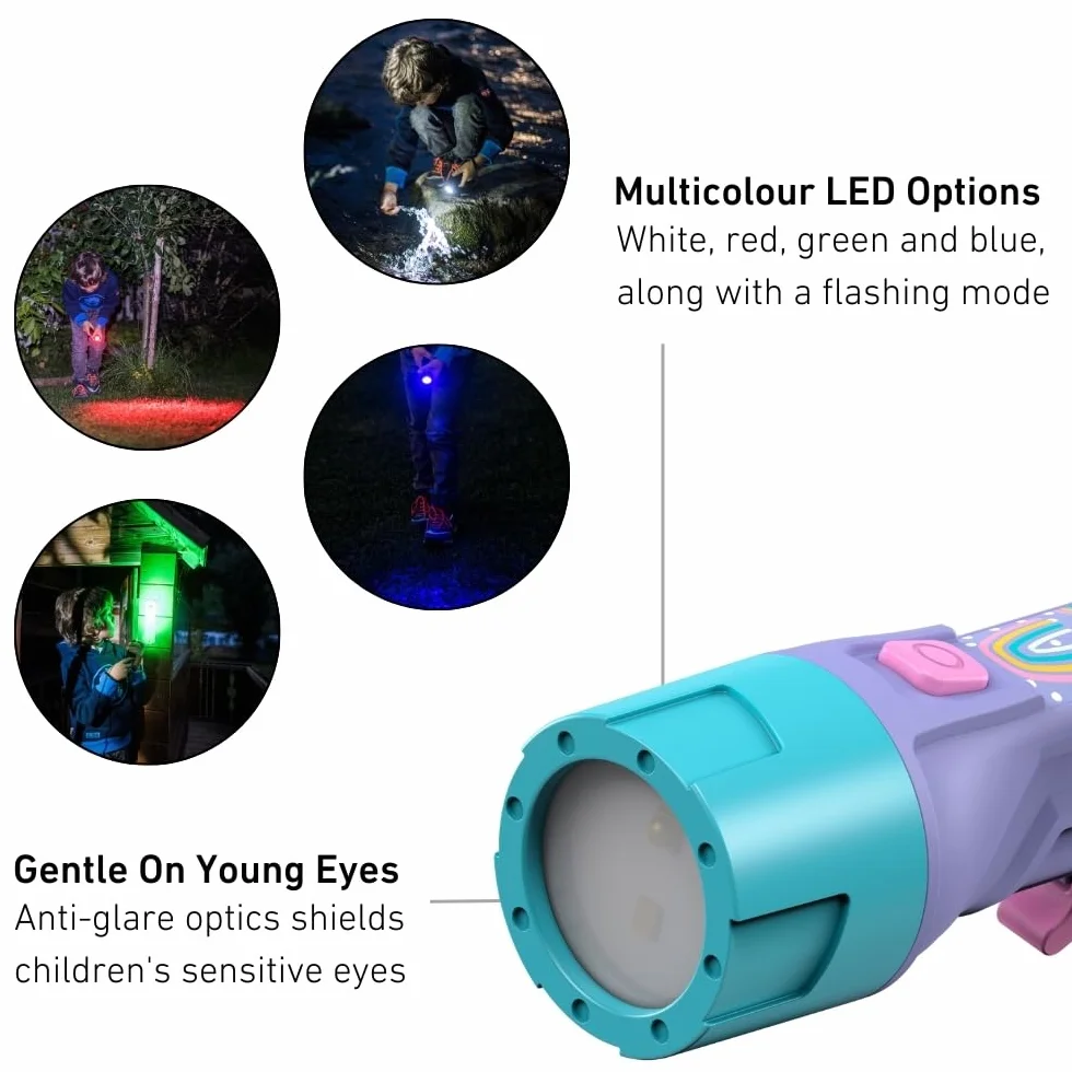 Ledlenser KidBEAM4 latarka dla dzieci, 4 kolory LED AAA latarka zasilana bateriami, lekka 72 g, z klipsem kieszonkowym, funkcja automatycznego wyłączania, doskonała do czytania, biwakowania i zabawy