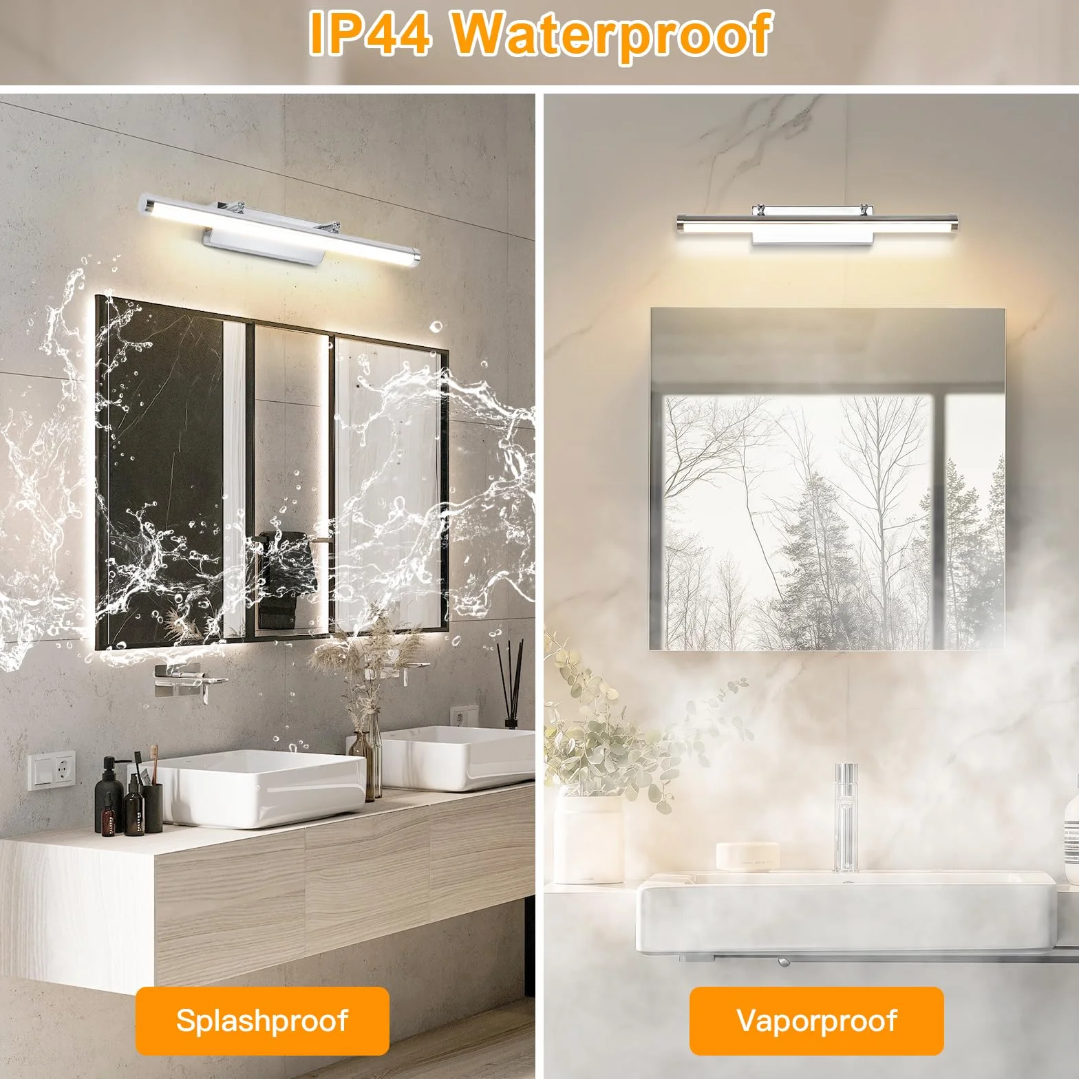 Lampa LED nad lustro łazienkowe, 42 cm, 9 W, z włącznikiem, IP44, oświetlenie ścienne, neutralna biel, 4000 K, 730 lm, do łazienki, lustro łazienkowe, lampa ze stali nierdzewnej, lustro