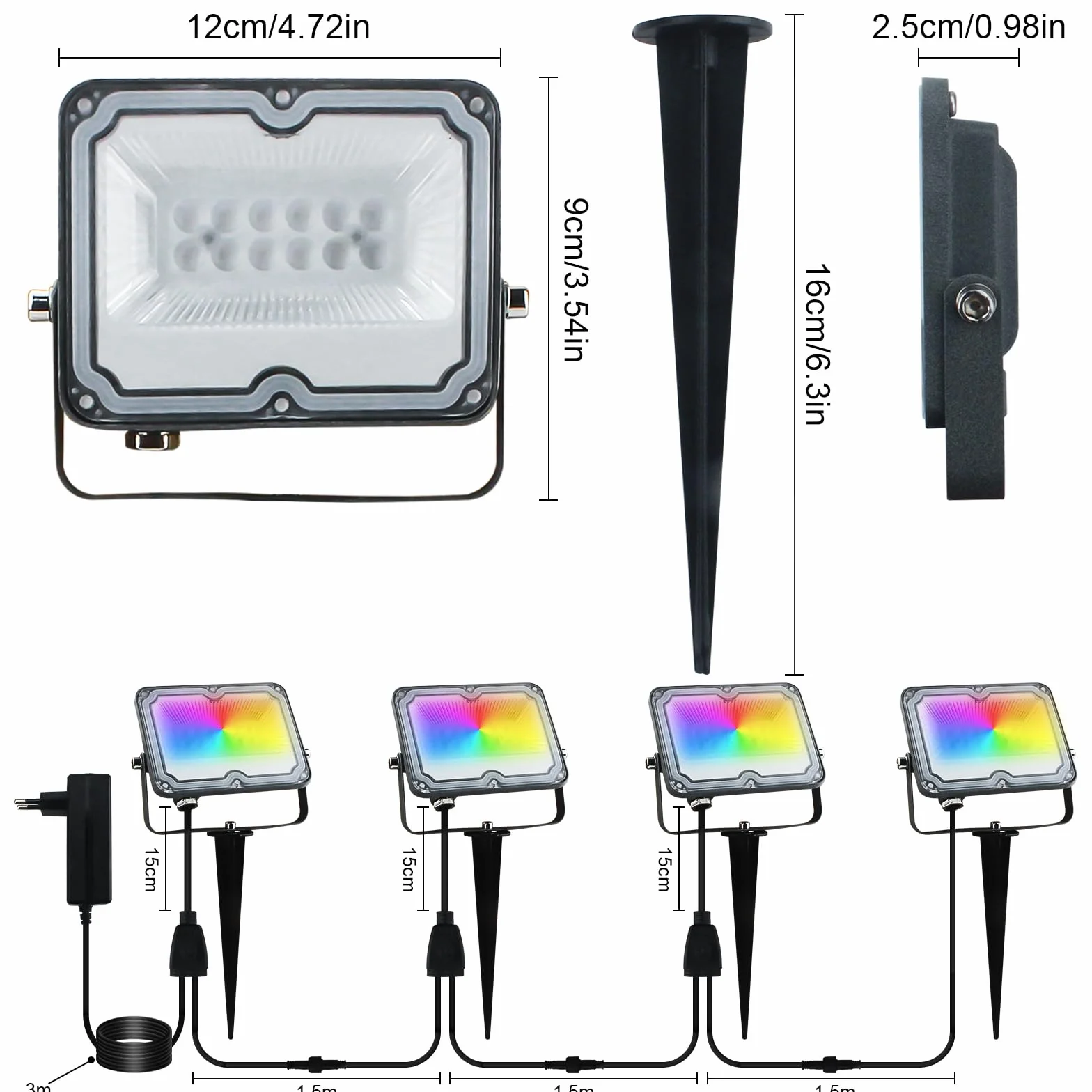 Zewnętrzny reflektor LED BOSITE, 10W kolorowy reflektor LED RGB z pilotem, kolorowy reflektor LED, 16 kolorów 4 tryby do ogrodu, krzewów, trawników, imprez - 4 sztuki