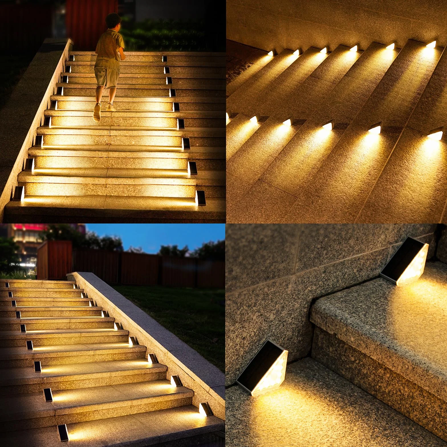 Czemo Solar Stair Lamp Solar Stair Light z czujnikiem 1200mAh IP67 Wodoodporne zewnętrzne oświetlenie schodowe LED 3000K Ciepła biel Oświetlenie schodowe do schodów, ogrodu, patio na zewnątrz, 4 szt.