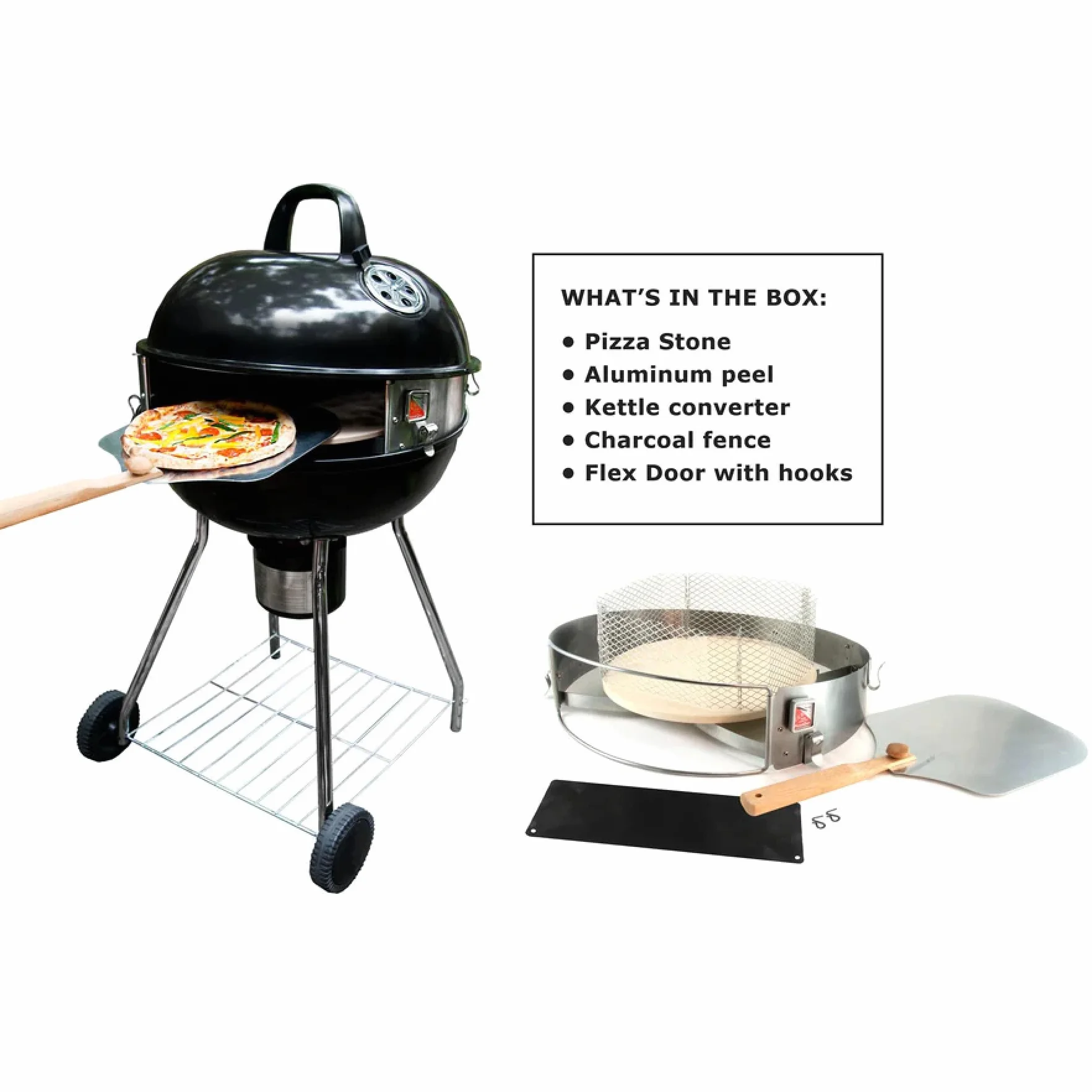 Pizzacraft Luksusowy zestaw do pizzy dla 45 cm i 22,5 cala grill czajnikowy PC7001, srebrny, 224.32