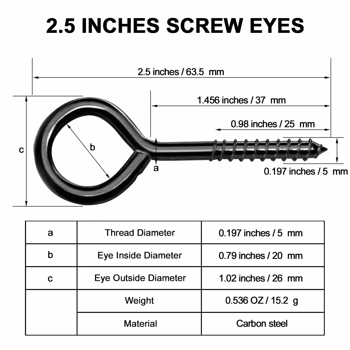 10 szt. 2,5 calowych śrub ze stali nierdzewnej, czarne oczka, śruby do drewna, odporne na rdzę, samogwintujące śruby oczkowe do drewna, przewody zabezpieczające, solidne haczyki do zawieszania do użytku wewnątrz i na zewnątrz