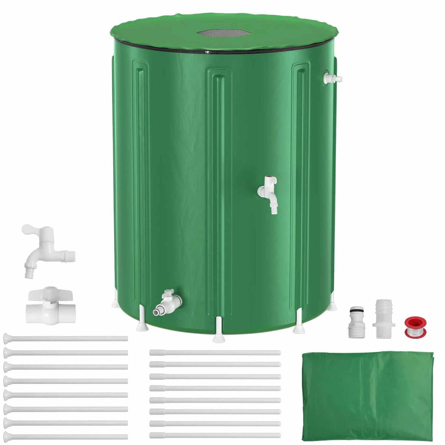 Składana beczka na deszczówkę 500 l z kranem i odpływem, odporna na warunki