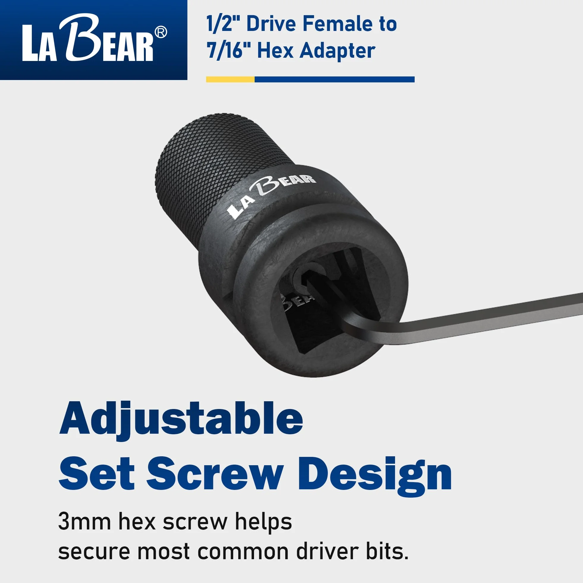 LABEAR TOOL Adapter klucza udarowego, napęd żeński 1/5.1 cm na konwerter sześciokątny 7/40.6 cm, szybkie zwalnianie, uchwyt szybkiej wymiany, adapter do wiertarki udarowej, stalowe klucze grzechotkowe