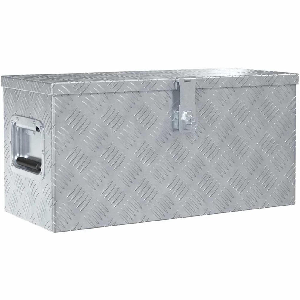 Aluminiowa skrzynka 61,5 x 26,5 x 30 cm, srebrna, lekka skrzynka narzędziowa z systemem zamykania, 2 klucze, uchwyty do noszenia, nierdzewna, do warsztatu, garażu, gospodarstwa domowego i na