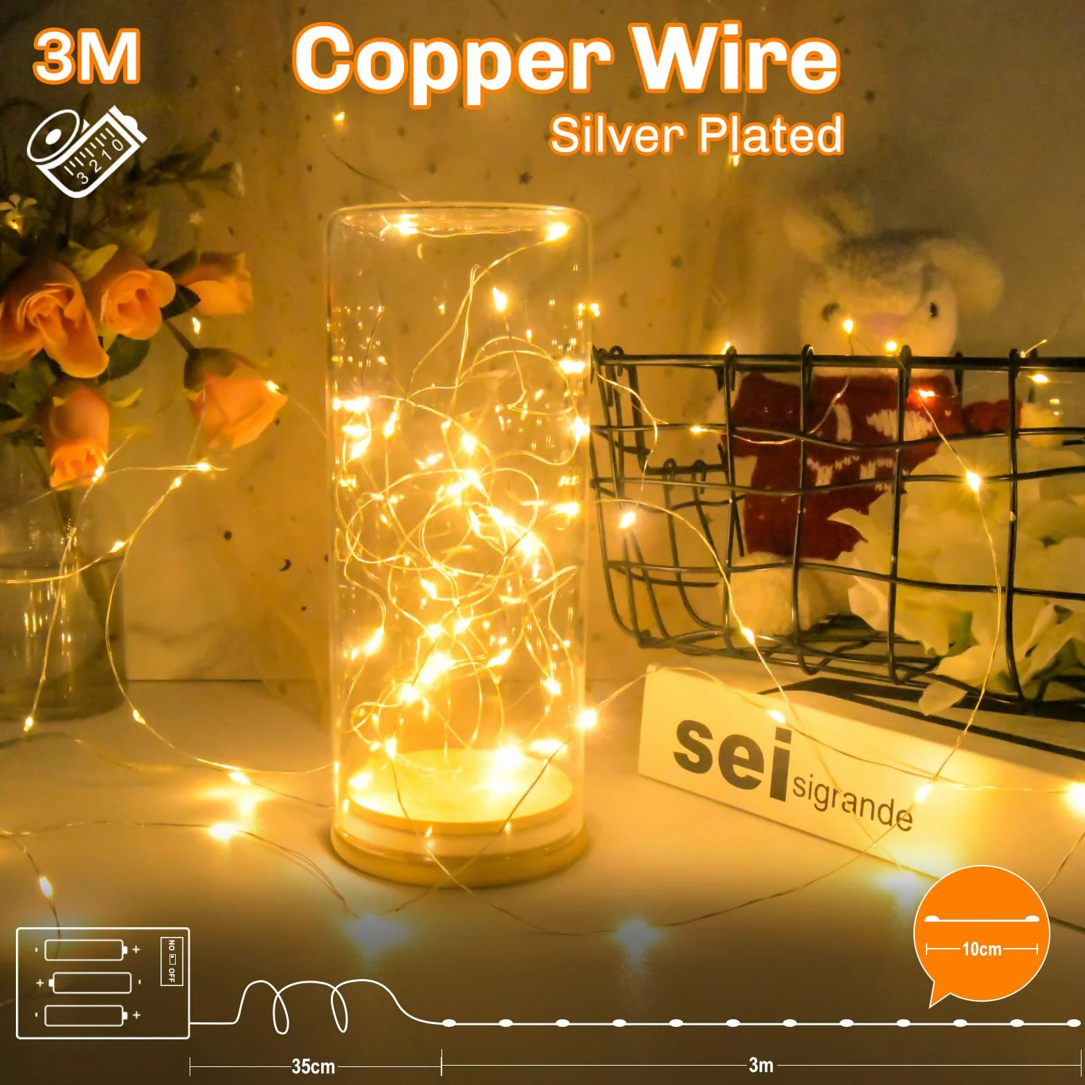 cshare Łańcuch świetlny LED, 3 m, 30 diod LED, łańcuch świetlny na Halloween, dekoracja do imprez, ogrodu, Bożego Narodzenia, wesela, pokoju