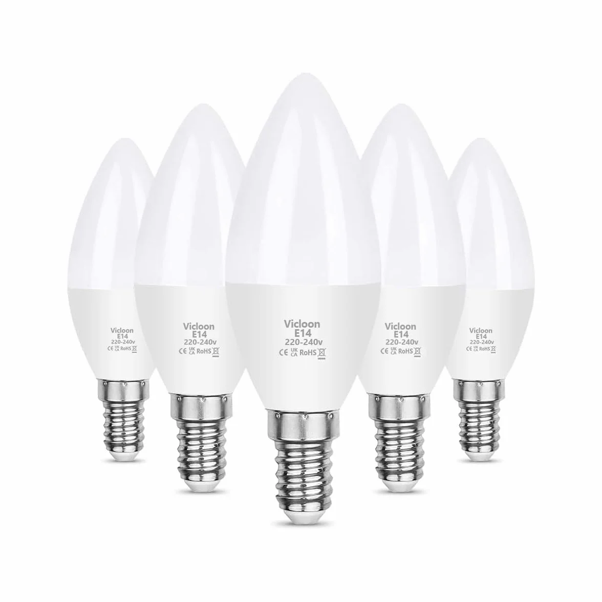 Vicloon Żarówka LED E14, 5,5 W, 550 lm, 3000 K, ciepła biel, żarówka LED C37 zastępuje żarówkę halogenową 50 W, AC 220-240 V, kąt świecenia 270°, bez możliwości ściemniania E14
