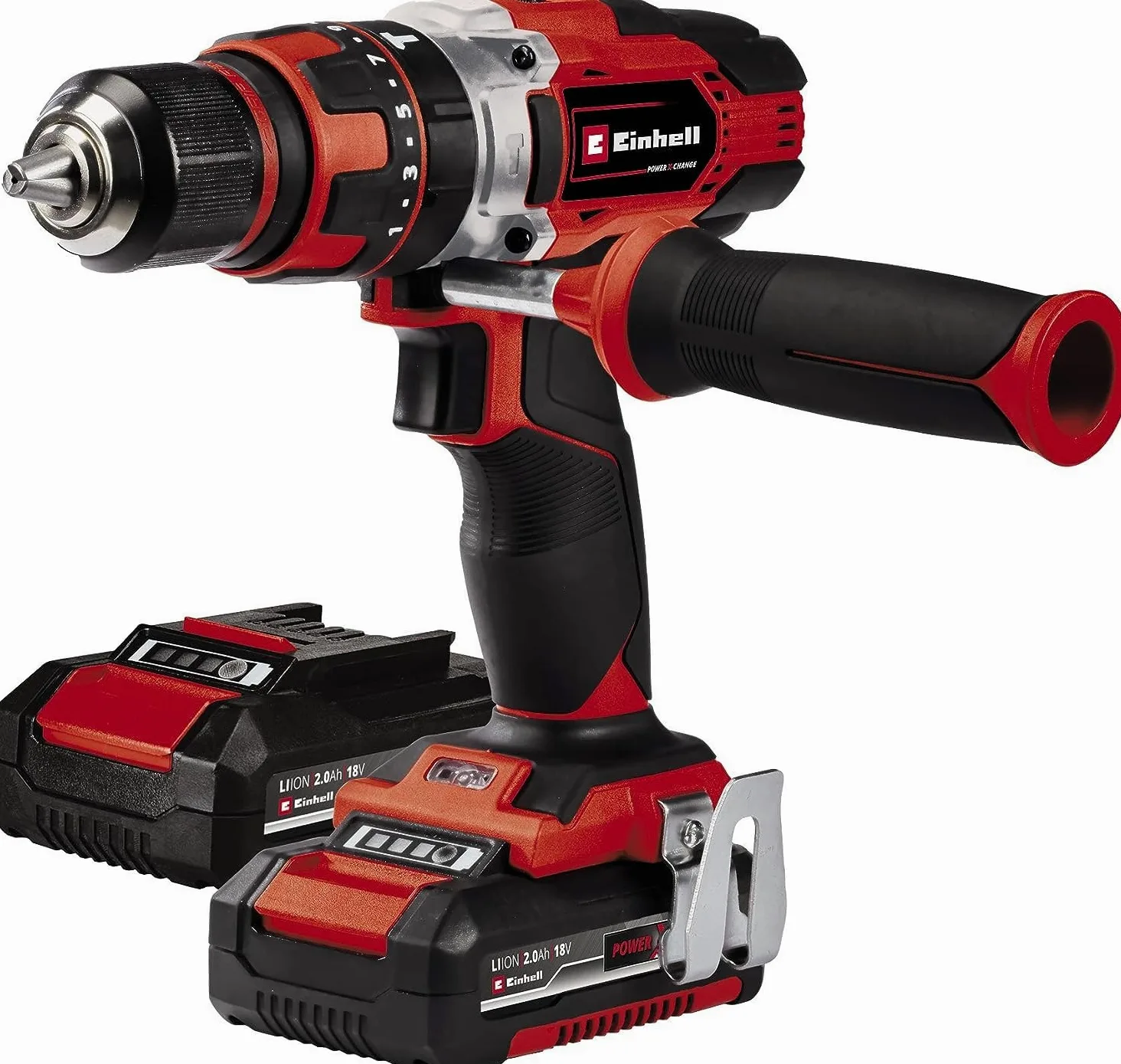 Einhell Akumulatorowa wiertarko-wkrętarka udarowa TE-CD 18/48 Li-i Kit Power X-Change (18 V, 48 Nm, funkcja wiercenia udarowego, uchwyt wiertarski 13 mm, 2 biegi, walizka, w zestawie 2 x akumulatory
