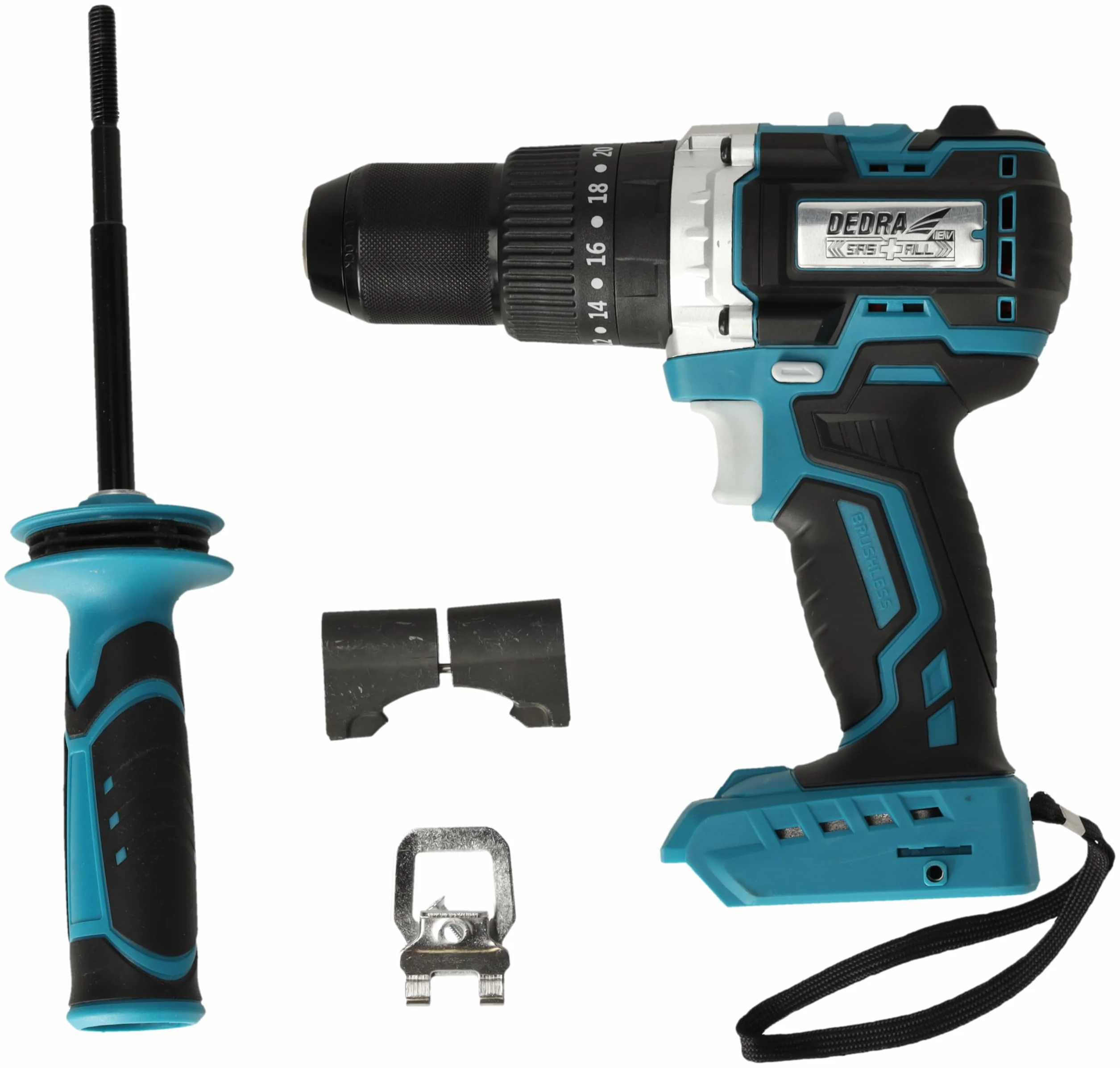 Dedra DED7140 – akumulatorowa wiertarko-wkrętarka 18 V bezszczotkowa z funkcją udaru, moment obrotowy 85 Nm, uchwyt 13 mm, 2-biegowa, LED