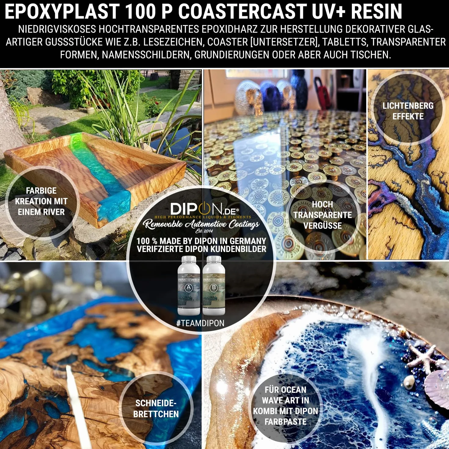 Żywica epoksydowa EpoxyPlast 100P CoasterCast UV+ 2,25 kg, bezbarwna i bez pęcherzyków powietrza, maksymalna ochrona przed promieniowaniem UV, nie zawiera BPA, nietoksyczna, nadaje się do podstawek z