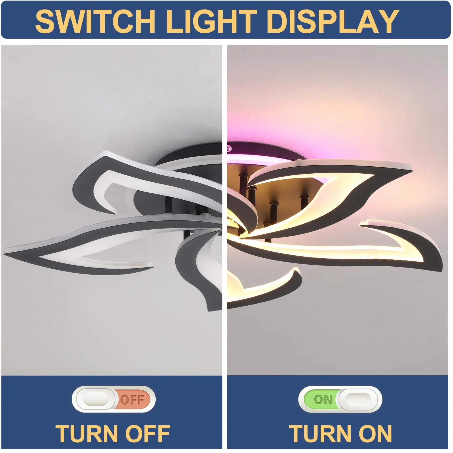 Ściemnialna lampa sufitowa LED, nowoczesny żyrandol do salonu 50 W, 3000 K-6000 K, oświetlenie sufitowe z pilotem, 5 jaskółczych ogonów design oprawa sufitowa do domu i biura, czarny żyrandol,