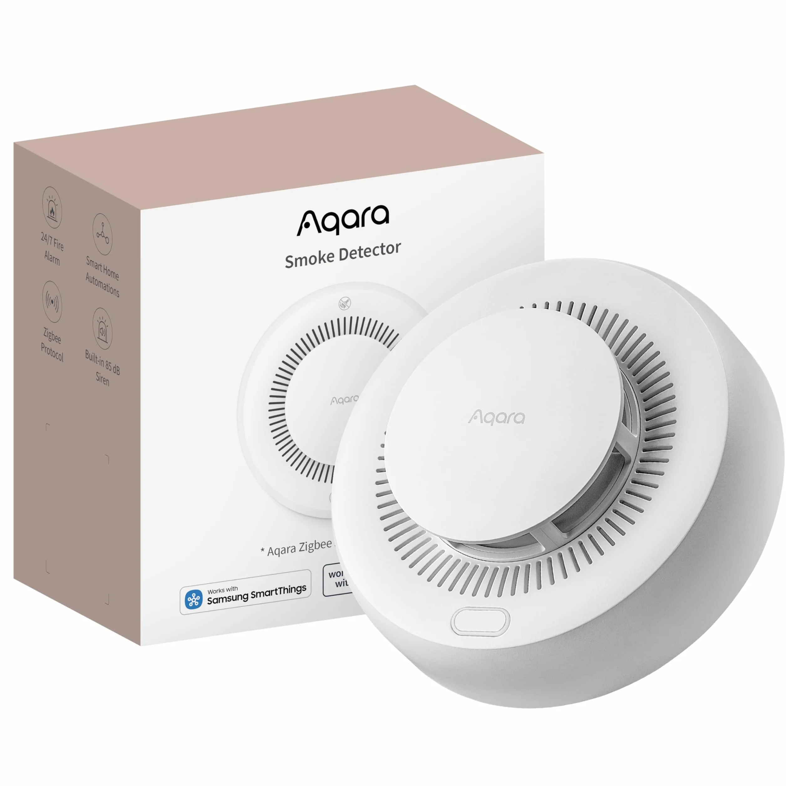 Aqara Czujnik Dymu, Wymaga Koncentratora Hub Aqara Zigbee 3.0, Alarmy Dymu dla Domu, Syrena 85 dB i Wskaźnik LED, Obsługuje HomeKit, Alexa, Google Home, SmartThings, Matter over Bridge