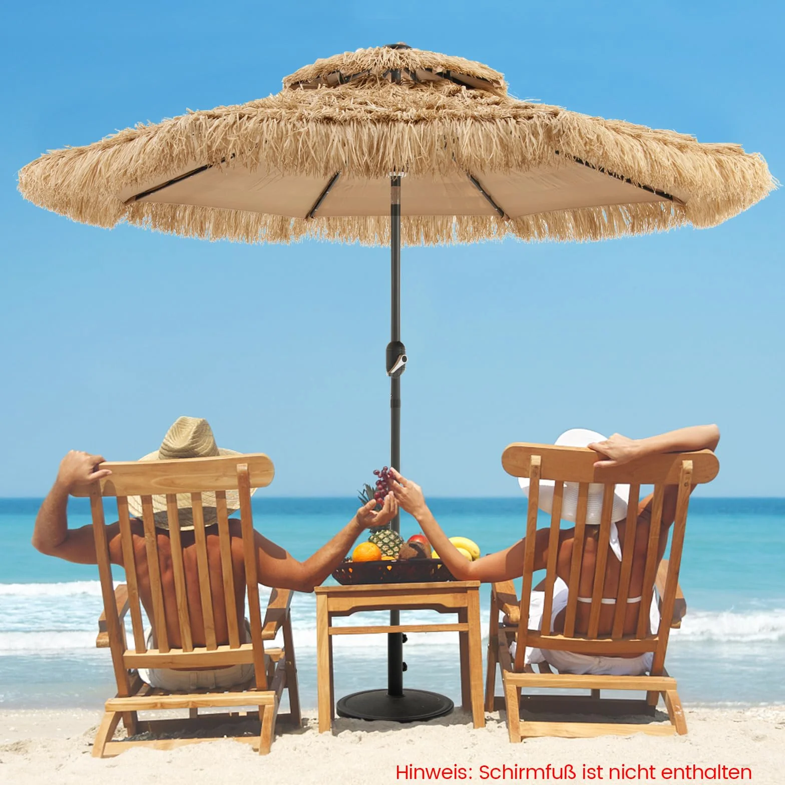 COSTWAY Hawaii parasol przeciwsłoneczny 270/300 cm ze słomy podwójnym dachem na taras ogród
