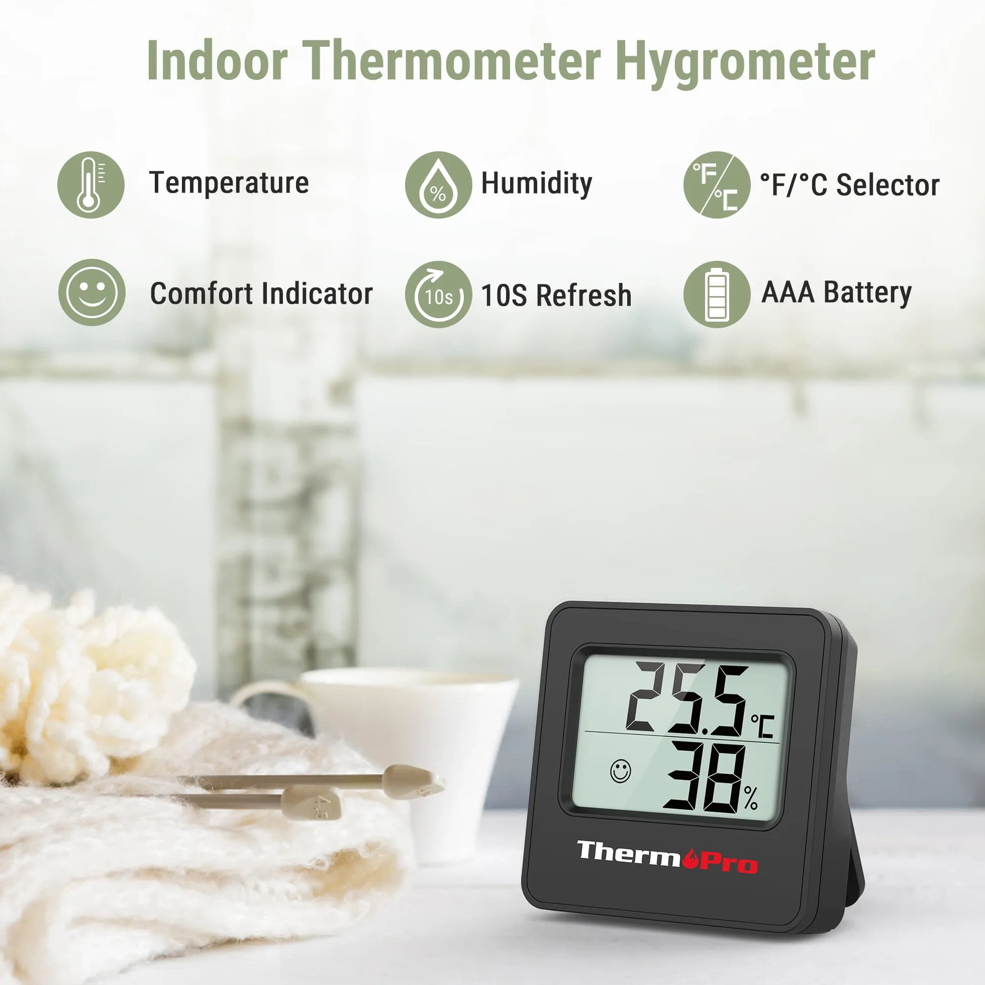 ThermoPro TP157 Cyfrowy higrometr do domu, pokoju dziecięcego, termometr wilgotności powietrza z czujnikiem temperatury i higrometrem, wskaźnik komfortu, do szklarni, sypialni