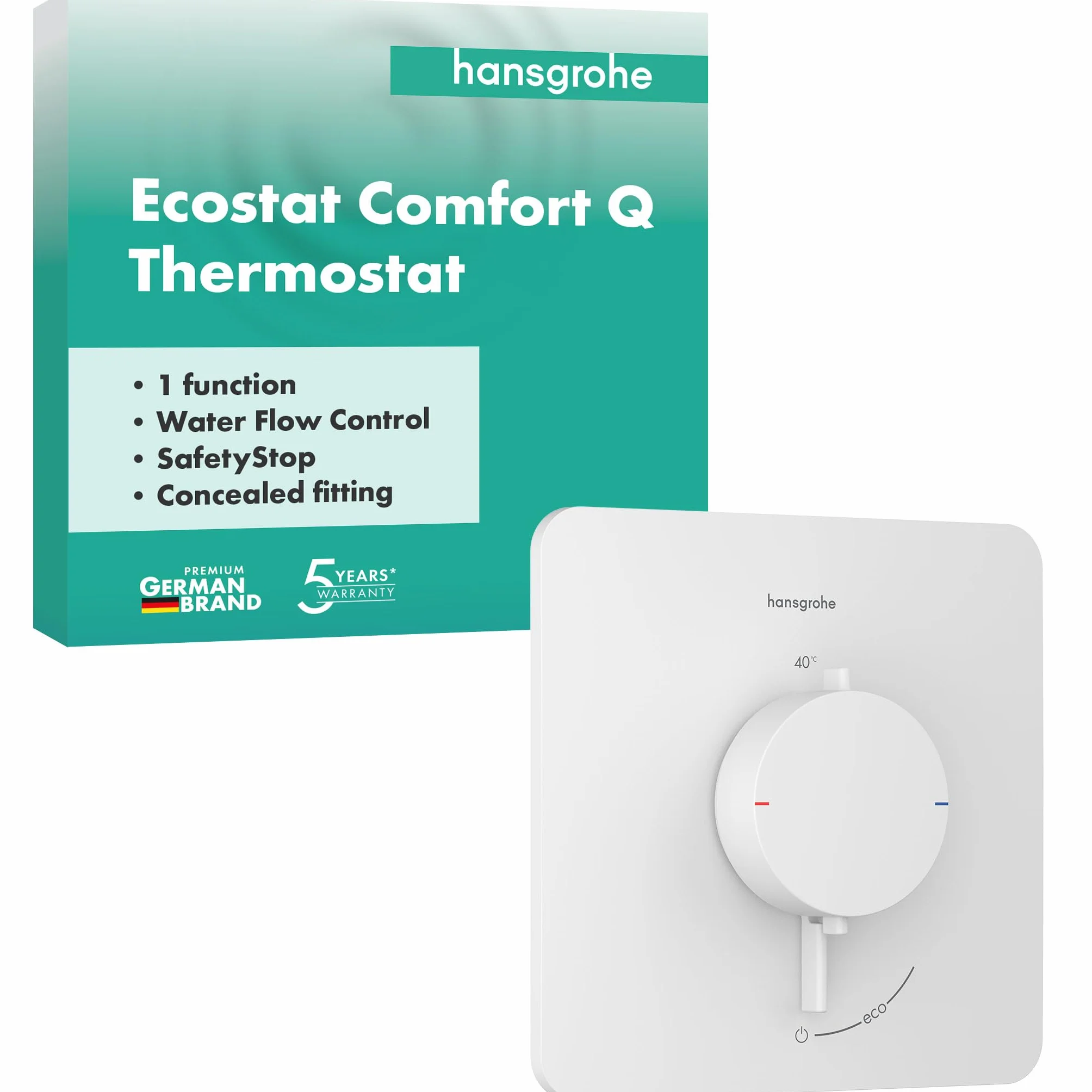 hansgrohe Ecostat Comfort Q 33712700 termostat prysznicowy podtynkowy, armatura prysznicowa z blokadą bezpieczeństwa (SafetyStop) w temperaturze 40°C, termostat do prysznica, bateria mieszająca dla 1