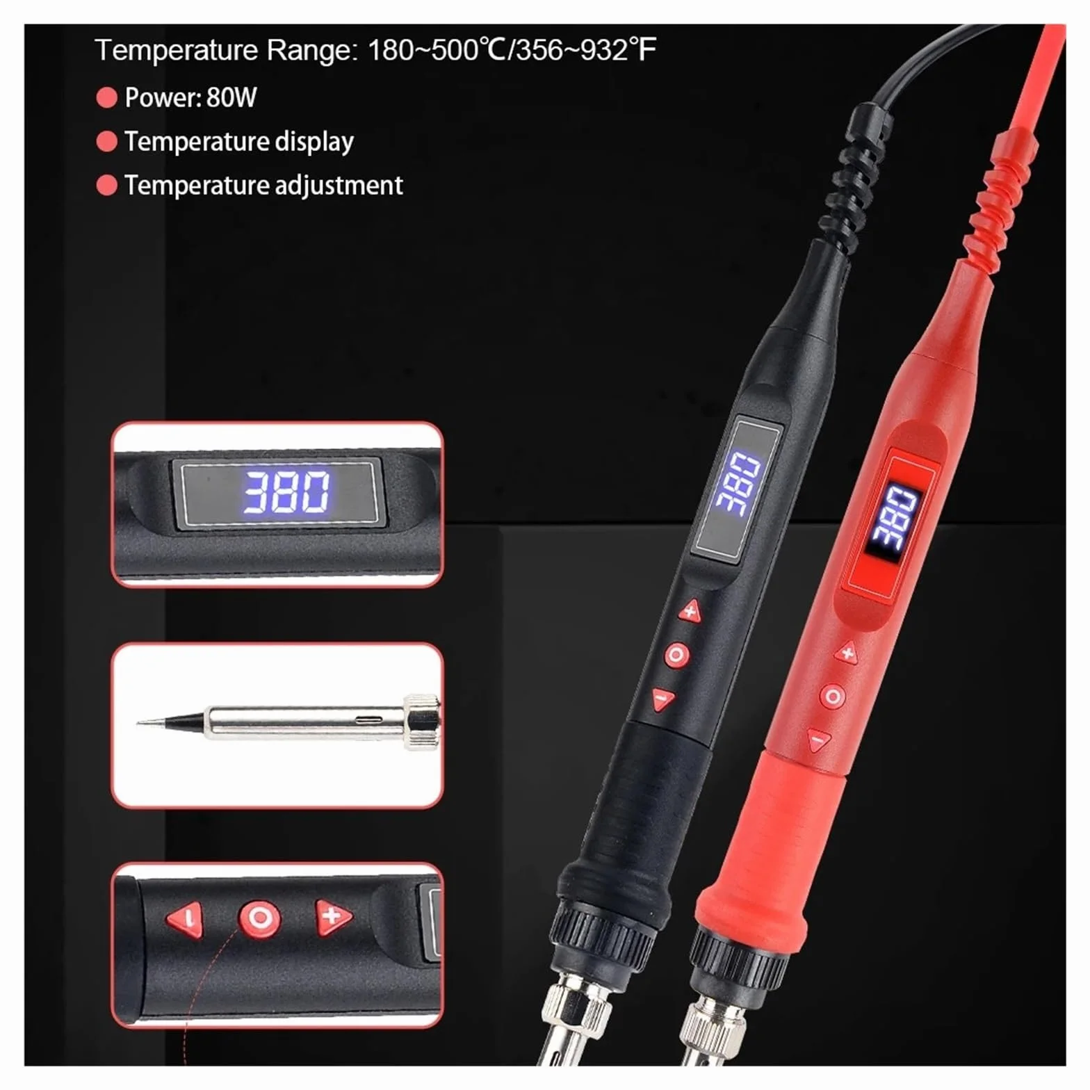 Zestaw Lutownicy Z Regulacją Temperatury 908U Wyświetlacz LCD Inteligentny Przełącznik 80 W Przenośne Narzędzie Do Lutowania(Black)