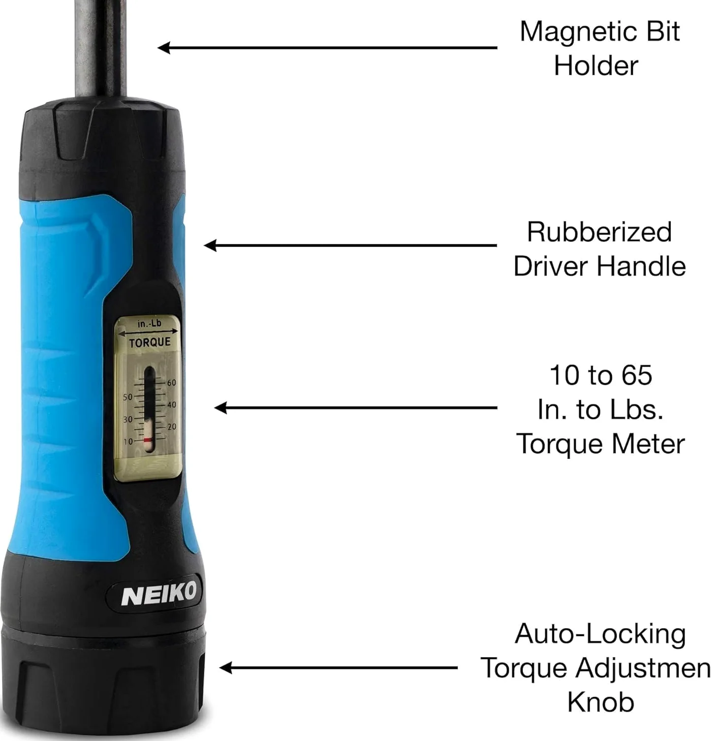 Neiko 10574A Zestaw wkrętaków z kluczem dynamometrycznym 1/10,2 cm, 30 sztuk bitów Philips, Hex, szczelinowych i Torx, zakres regulacji momentu obrotowego od 25 do 154 cm, celność broni palnej i