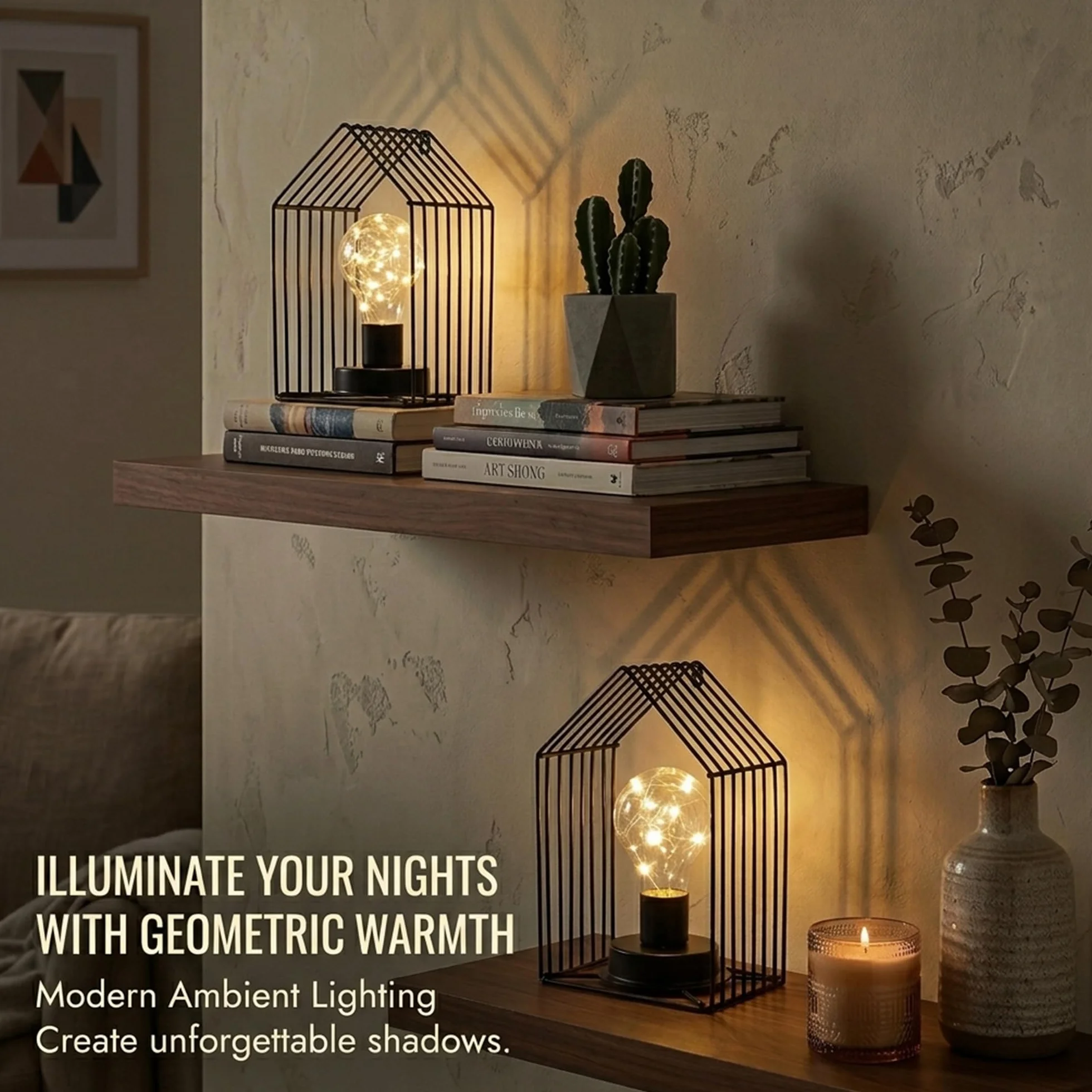 JHY DESIGN Zestaw 2 lamp na baterie 18 cm wys. vintage kinkiet metalowa klatka wisząca bezprzewodowa lampa ścienna z 6-godzinnym timerem