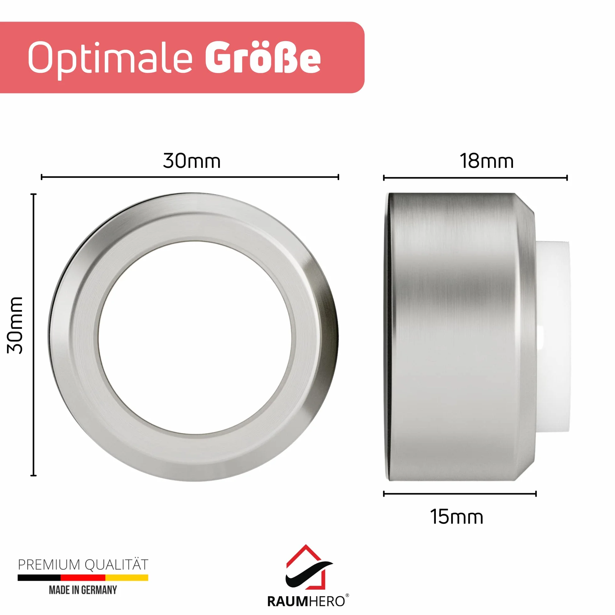 Raumhero Odbojnik ścienny ze stali nierdzewnej (1x) Odbojnik ścienny do przykręcenia - 100% Made in Germany - Odbojnik ścienno-drzwiowy, montaż na ścianie - Elegancki design do domu (do wiercenia