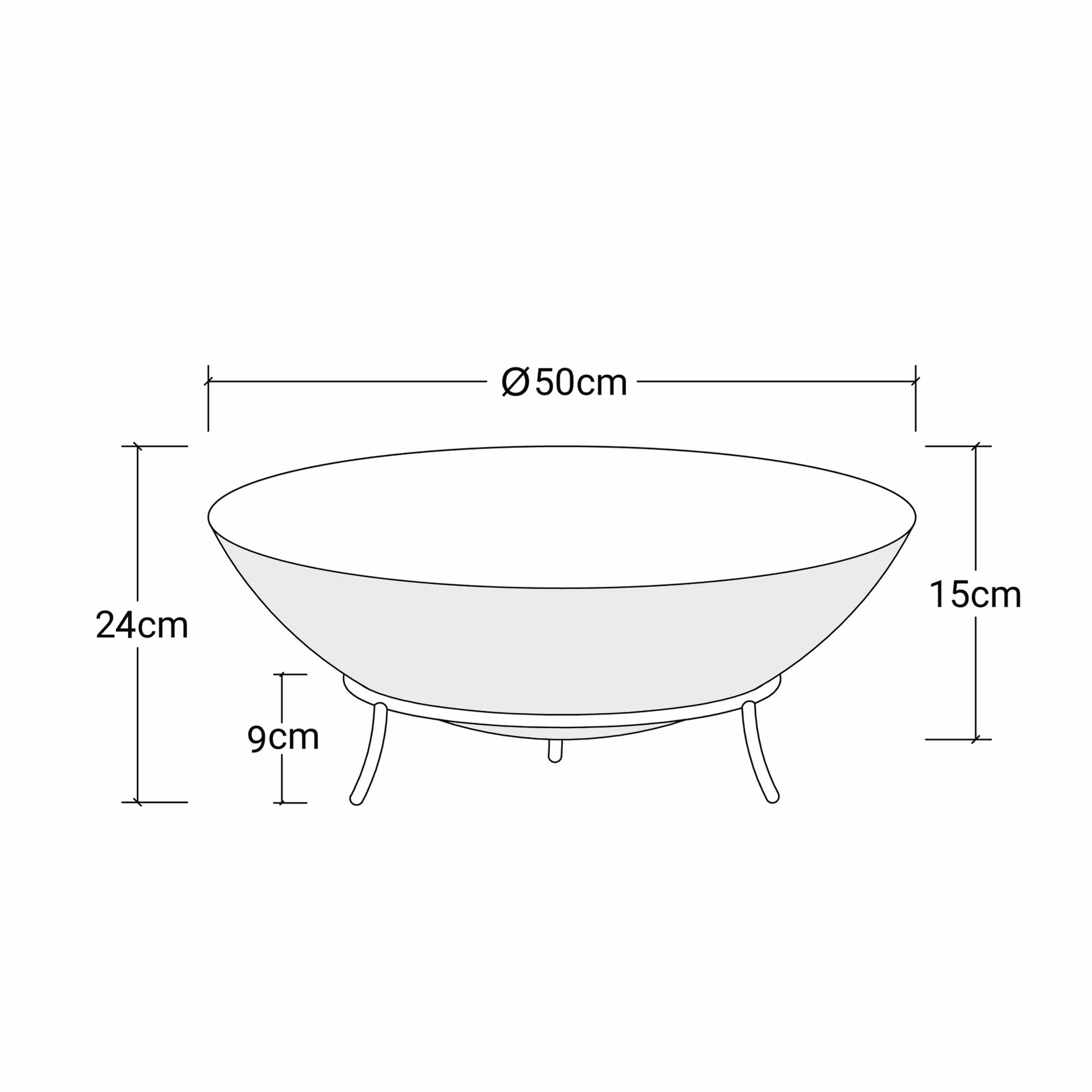Köhko miska paleniskowa & Pit Kup Fire Bowl Marbela ok. 50x50x24 cm ze stali z 3 nóżkami do BBQ, Camping, ognisko ogrodowe na węgiel drzewny lub drewno z podstawką