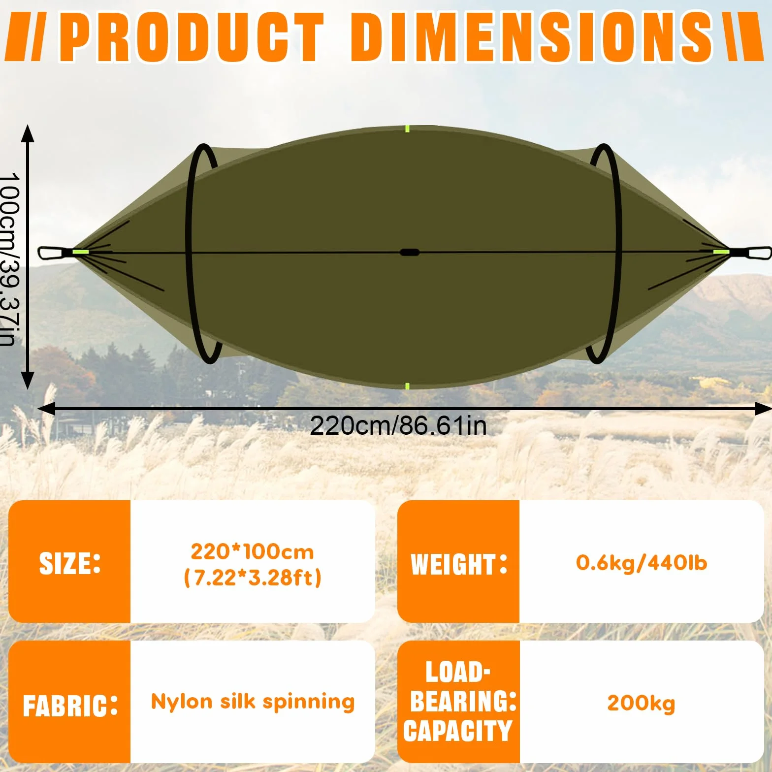 Hamak Kempingowy z Moskitiery 290x140 cm Ultralekki Nylon Spadochronowy Ładowność 300 Kg