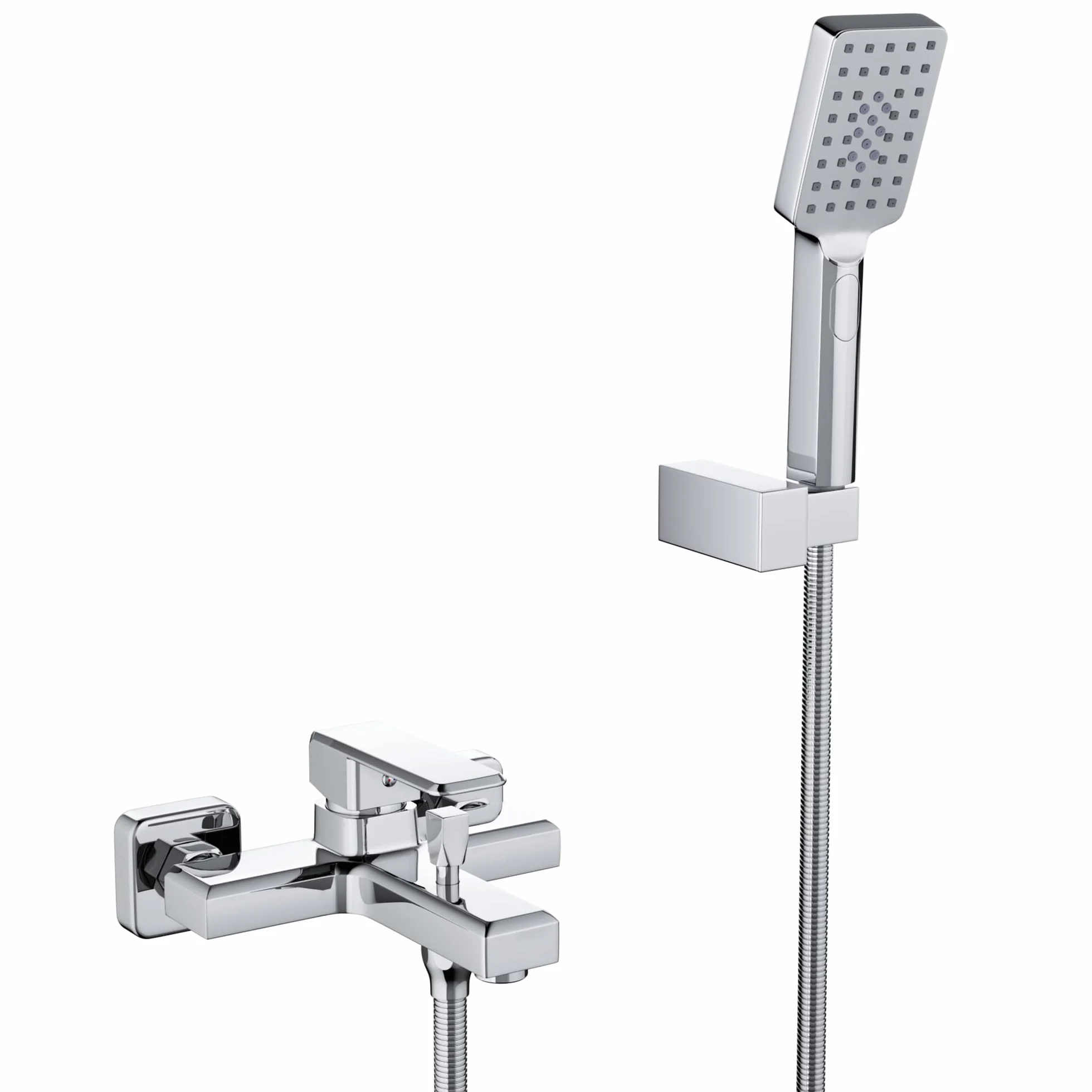 MORADO Jednouchwytowa bateria prysznicowa, montowana na ścianie jednouchwytowa bateria prysznicowa z wężem prysznicowym 150 cm i 3-funkcyjnym prysznicem ręcznym, solidny mosiądz, chromowane