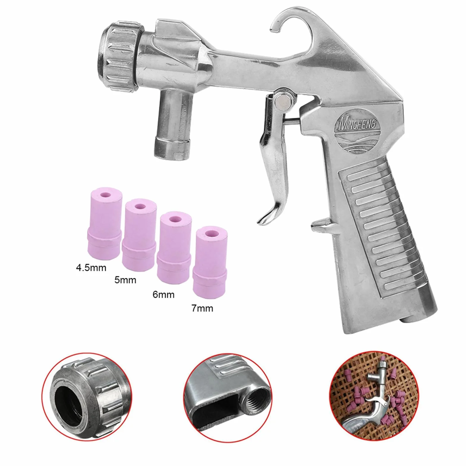 Sandblaster Air syfon pistolet natryskowy z 4 dyszami ceramicznymi, ścierny Grit piasek Feed Gun