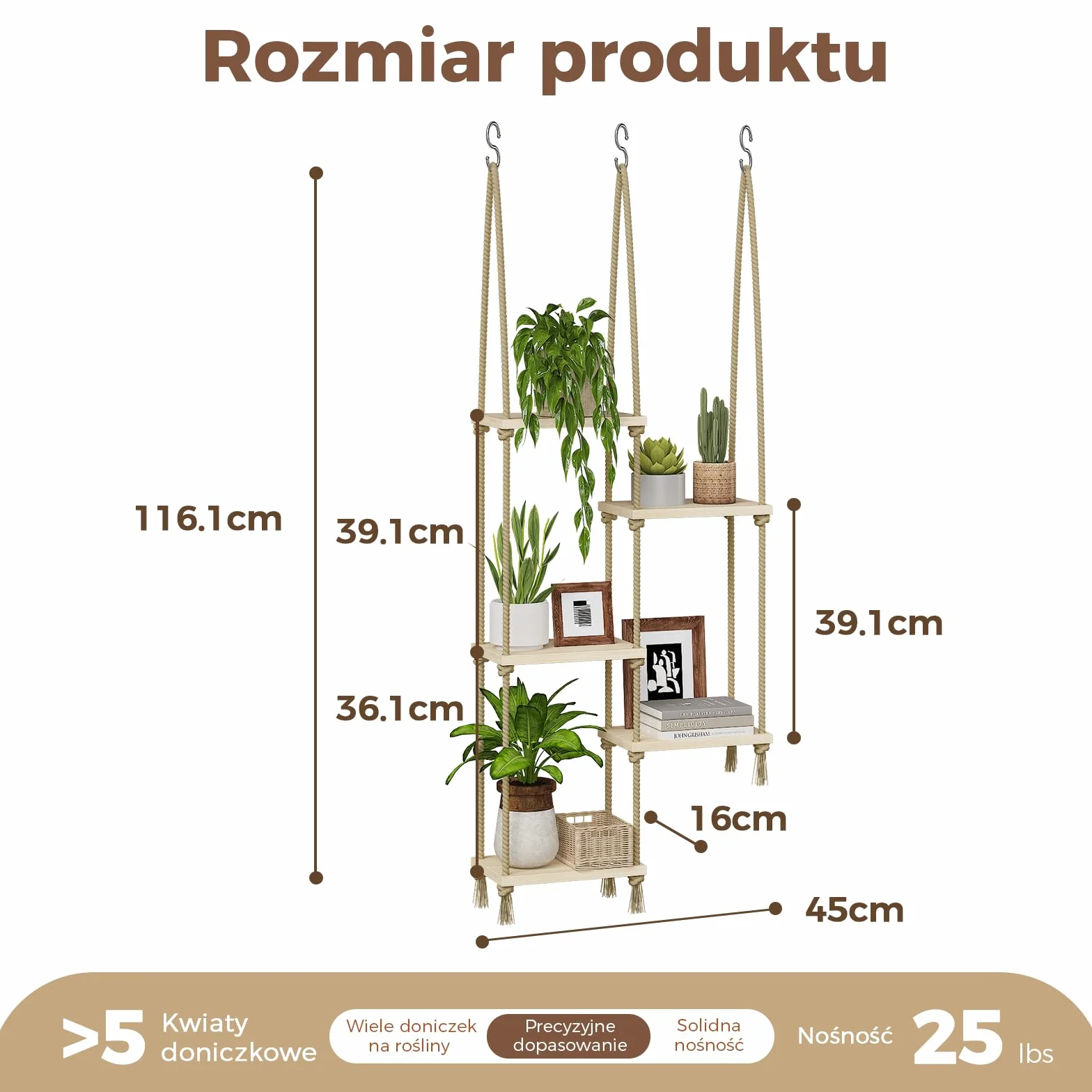 Bamworld Wiszące półki na rośliny do okna Drewniana półka ścienna na kwiaty