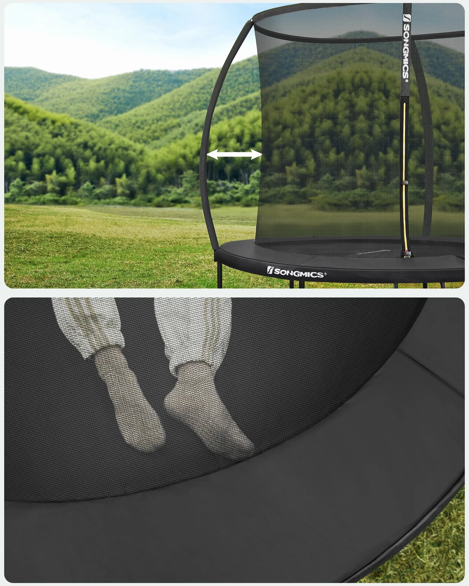 SONGMICS Trampolina dziecięca, siatka ochronna, poduszki bezpieczeństwa, drabina, stalowa rama